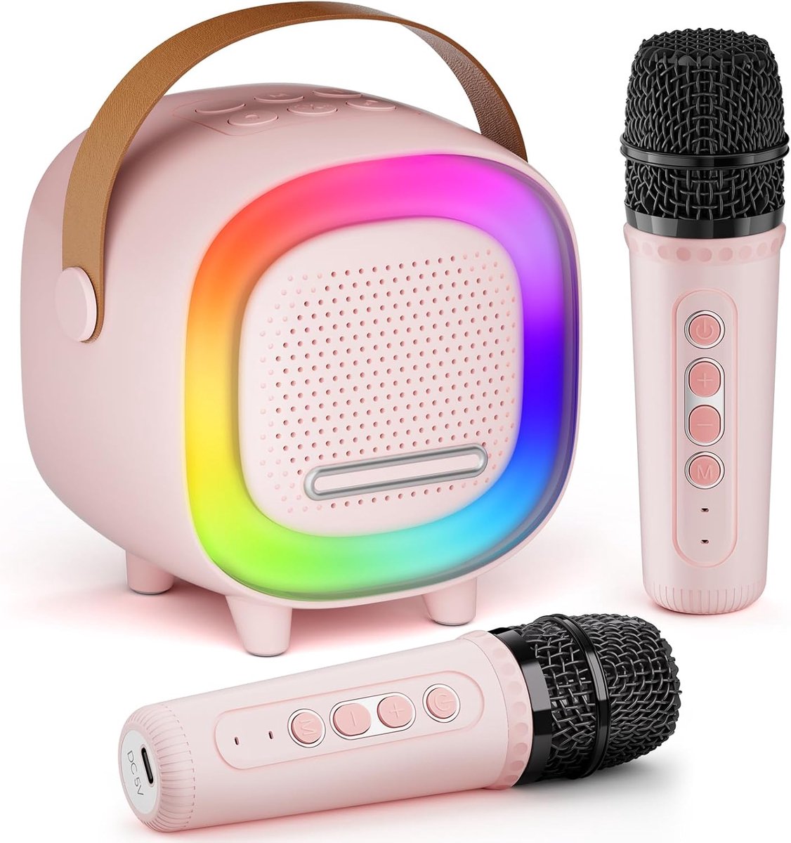 SnelShoppen - Mini Karaoke Machine voor Kinderen en Volwassenen, Draagbare Bluetooth Speaker met 2 Draadloze Microfoons, Perfecte Kerst- en Verjaardag