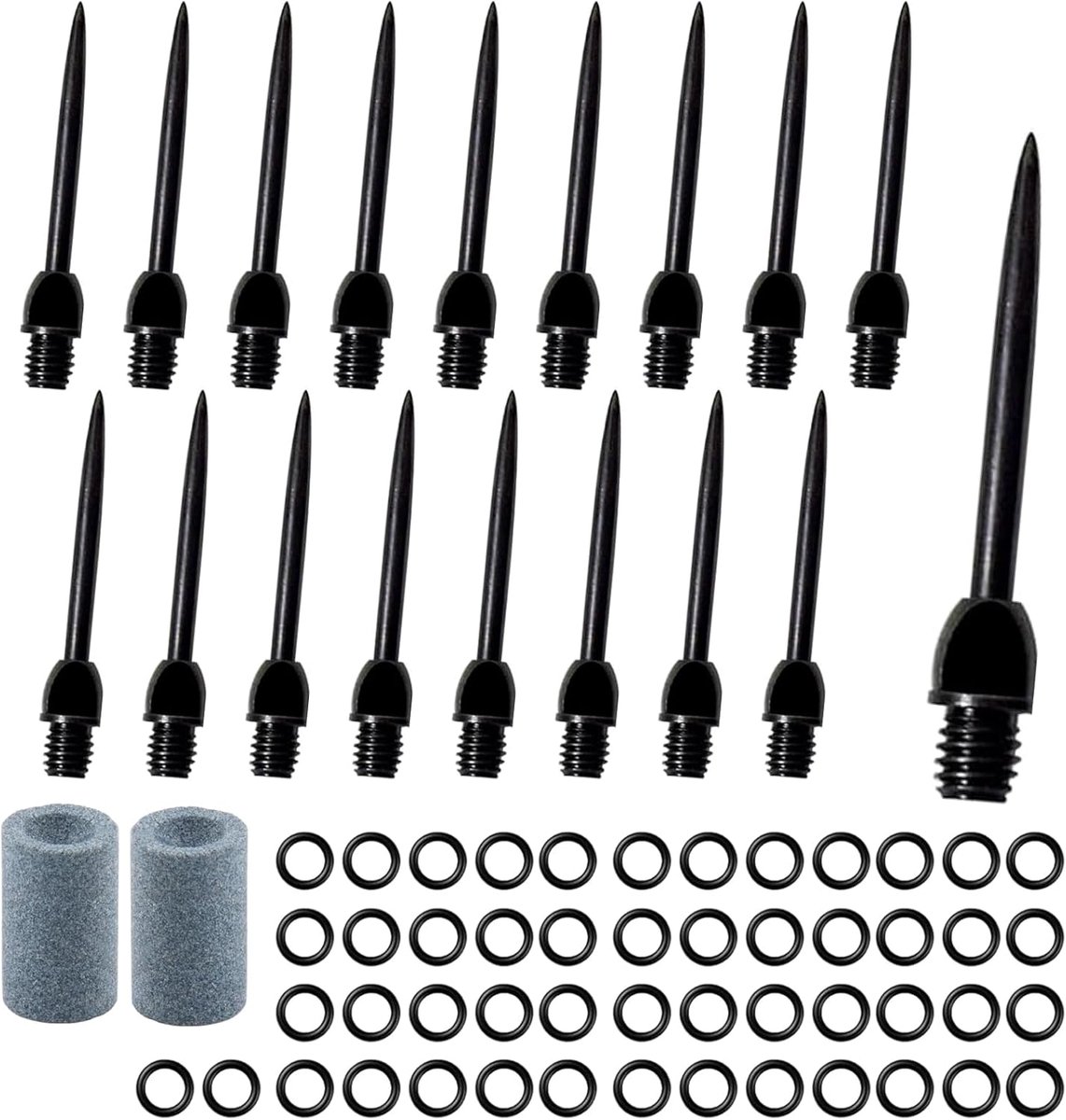 SnelShoppen - Set van 18 Stalen Darts Tips 2BA + 50 Rubber Ringen + 2 Plastic Tips, Metalen Accessoires voor Soft Dart Transformaties, Duurzaam en Rob