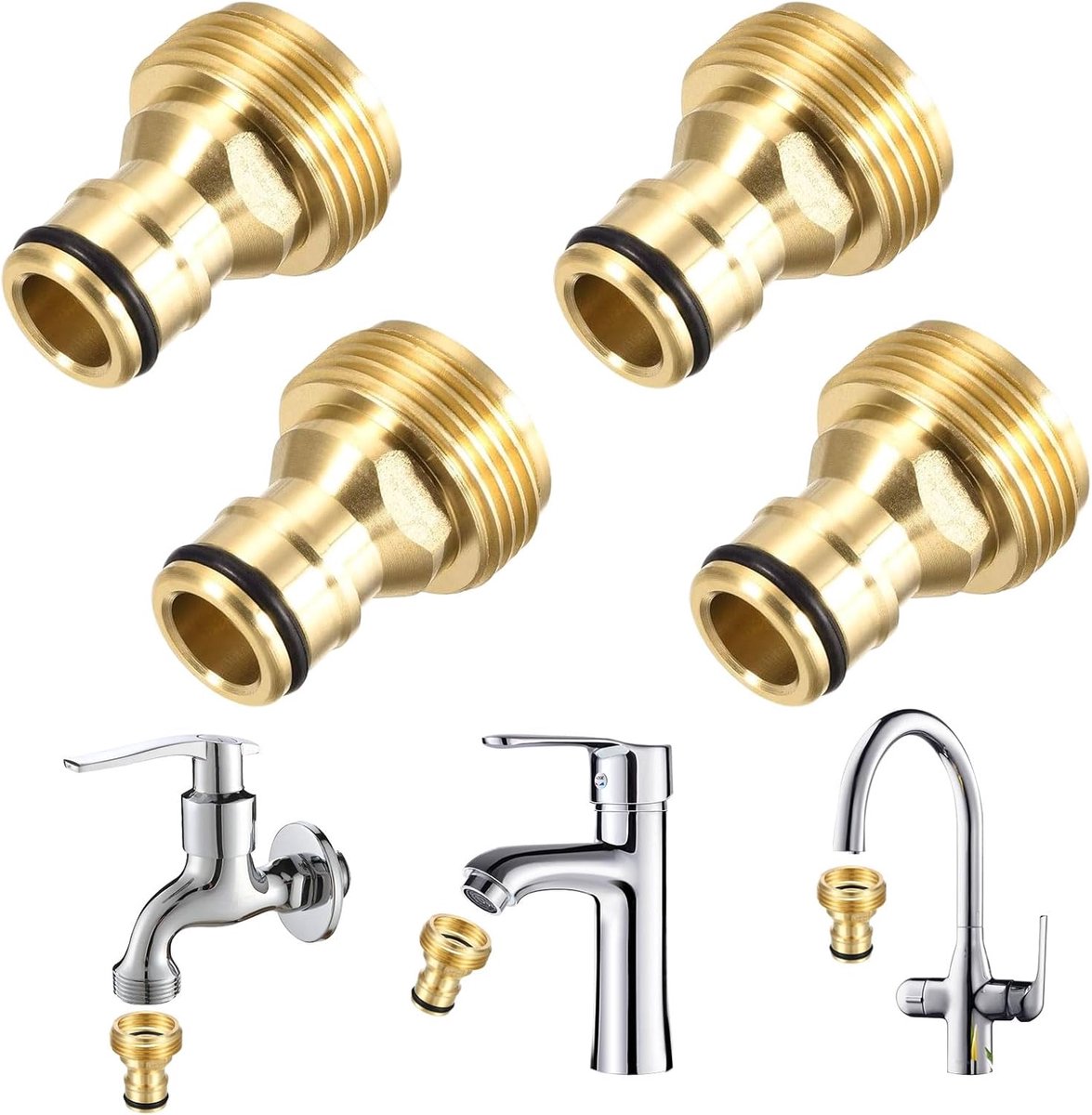 SnelShoppen - 4x Messing Tuinslang Aansluitingen, Snelle Fittingen voor Tuinwaterkraan, Mengkraan Adapter, Waterdichte Slangadapter, Duurzaam en Roest