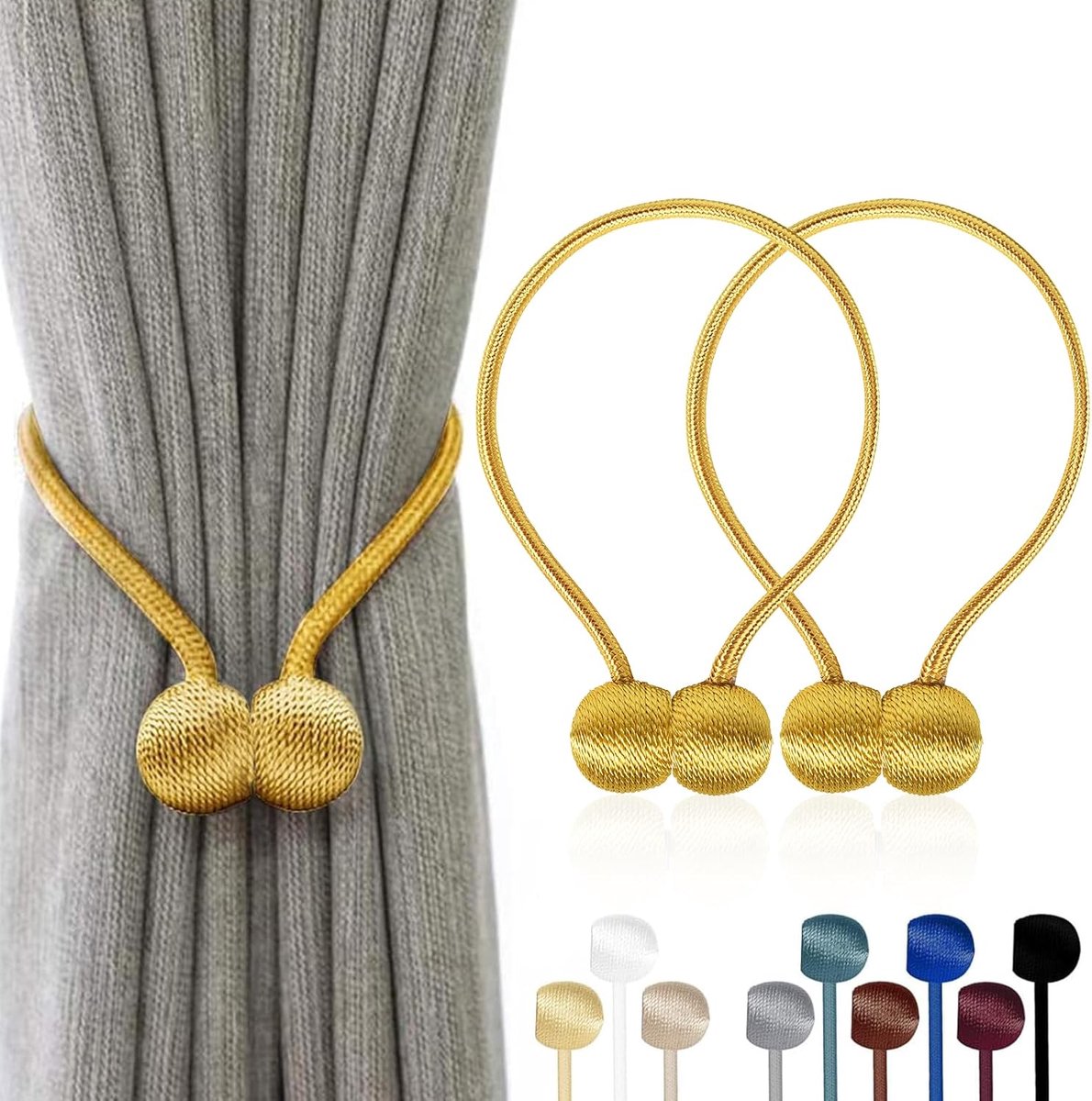 SnelShoppen - TopHomer Magnetische Gordijnhouders 2-Pack - 10 Kleuren - Geen Boorgaten Installatie - Ideaal voor Woonkamer, Slaapkamer, Keuken, Feeste
