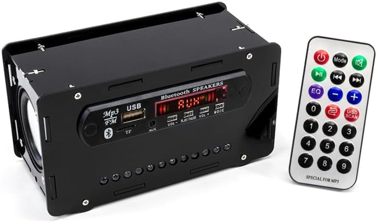 SnelShoppen - Bluetooth Speaker met FM Radio, Draadloze Muziekspeler, Zwart Acryl, LED Verlichting, Afstandsbediening, Kleur Audio Controle, Ideaal vo