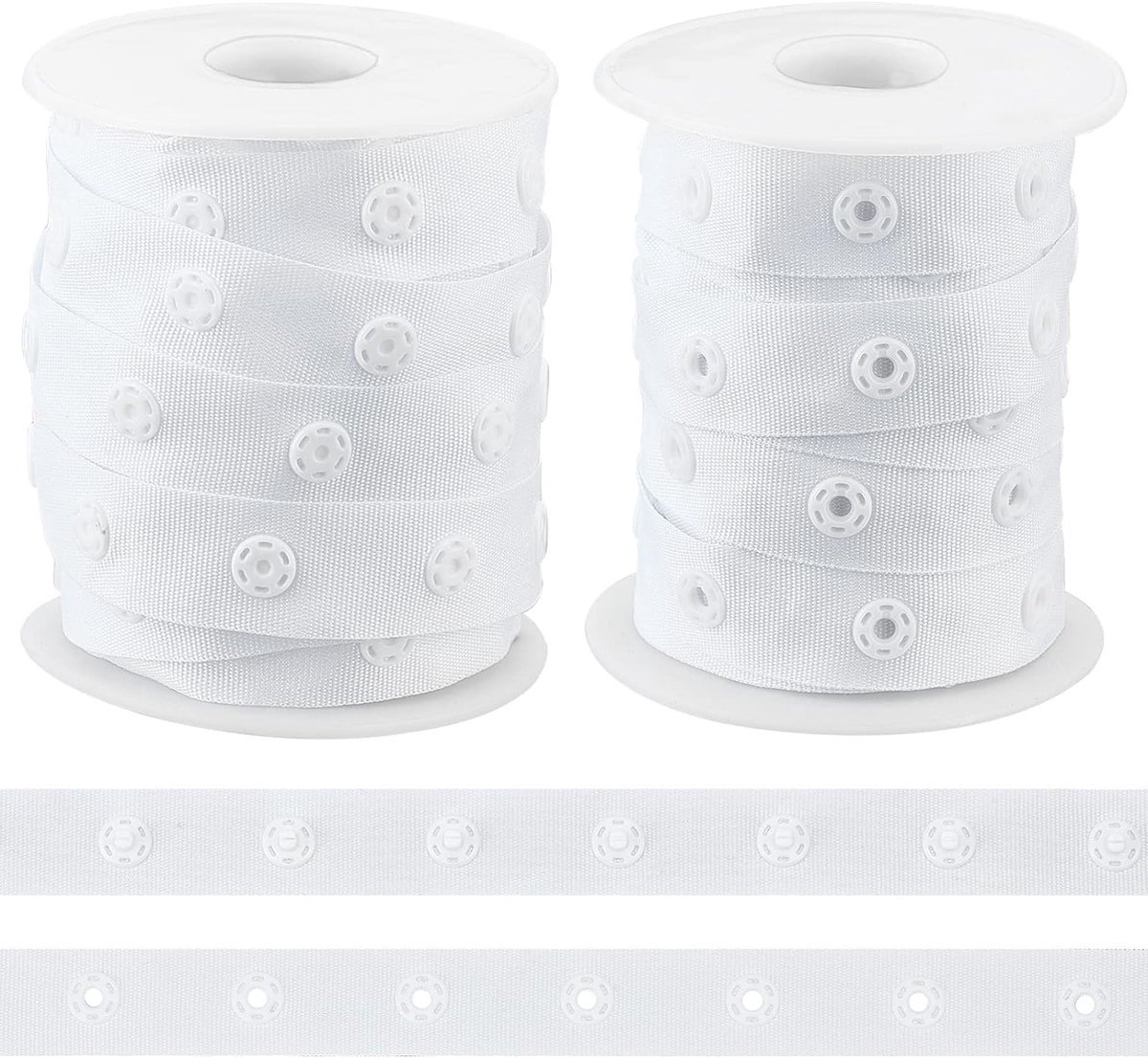 Polyester Knopenband 8.6-9.1m - 18mm Brede Drukknopen Witte Naaiband voor Creatieve Kledingaccessoires en Handwerken