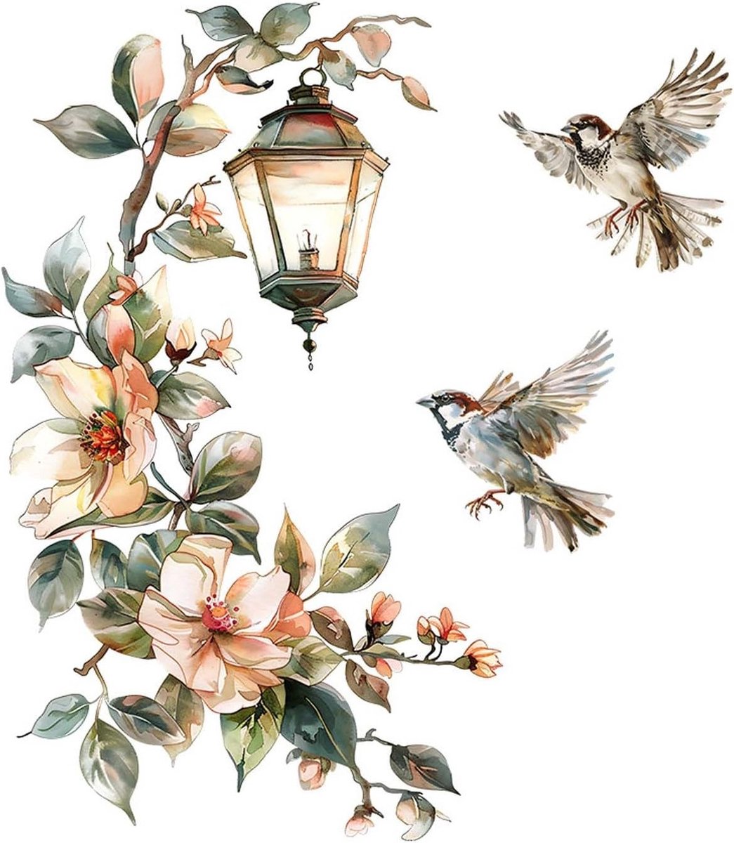 Muurstickers met Groene Planten en Vogels - Elegante Bladeren en Takken voor Slaapkamer, Woonkamer en Keuken, Zelfklevend Decoratie