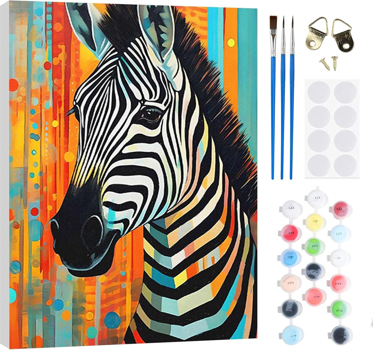SnelShoppen - Zebra Schilderen op Nummer voor Volwassenen en Kinderen met Houten Easel en Lijsten, Acrylverf, Decoratie, 20 x 30 cm