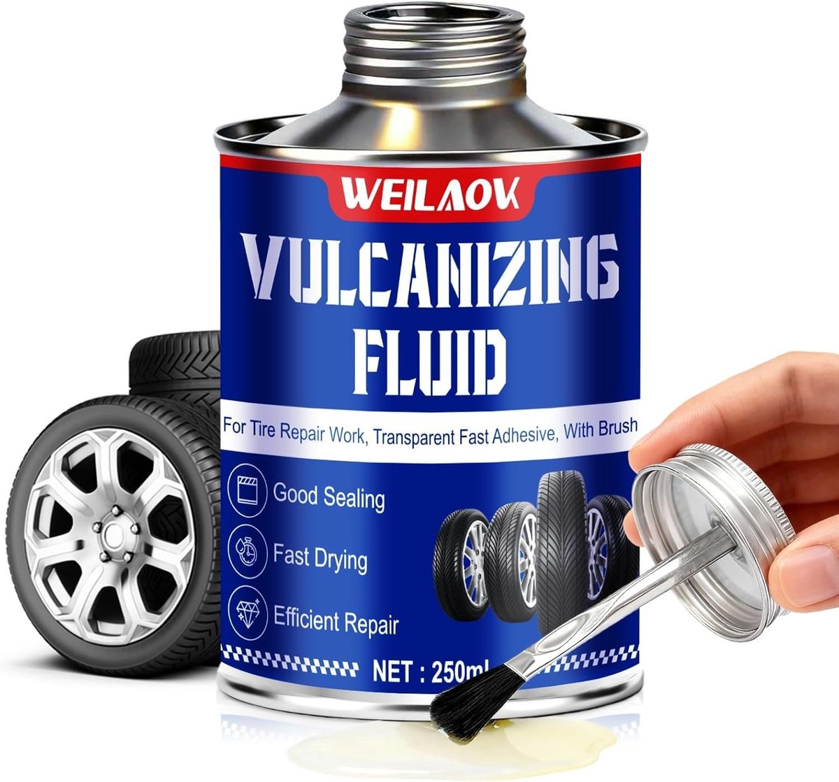 SnelShoppen - Tyre Adhesive voor Snelle Reparatie van Lekken en Scheuren in Auto- en Fietstires, 250 ml, Gebruiksvriendelijke Rubberlijm met Borsteltj