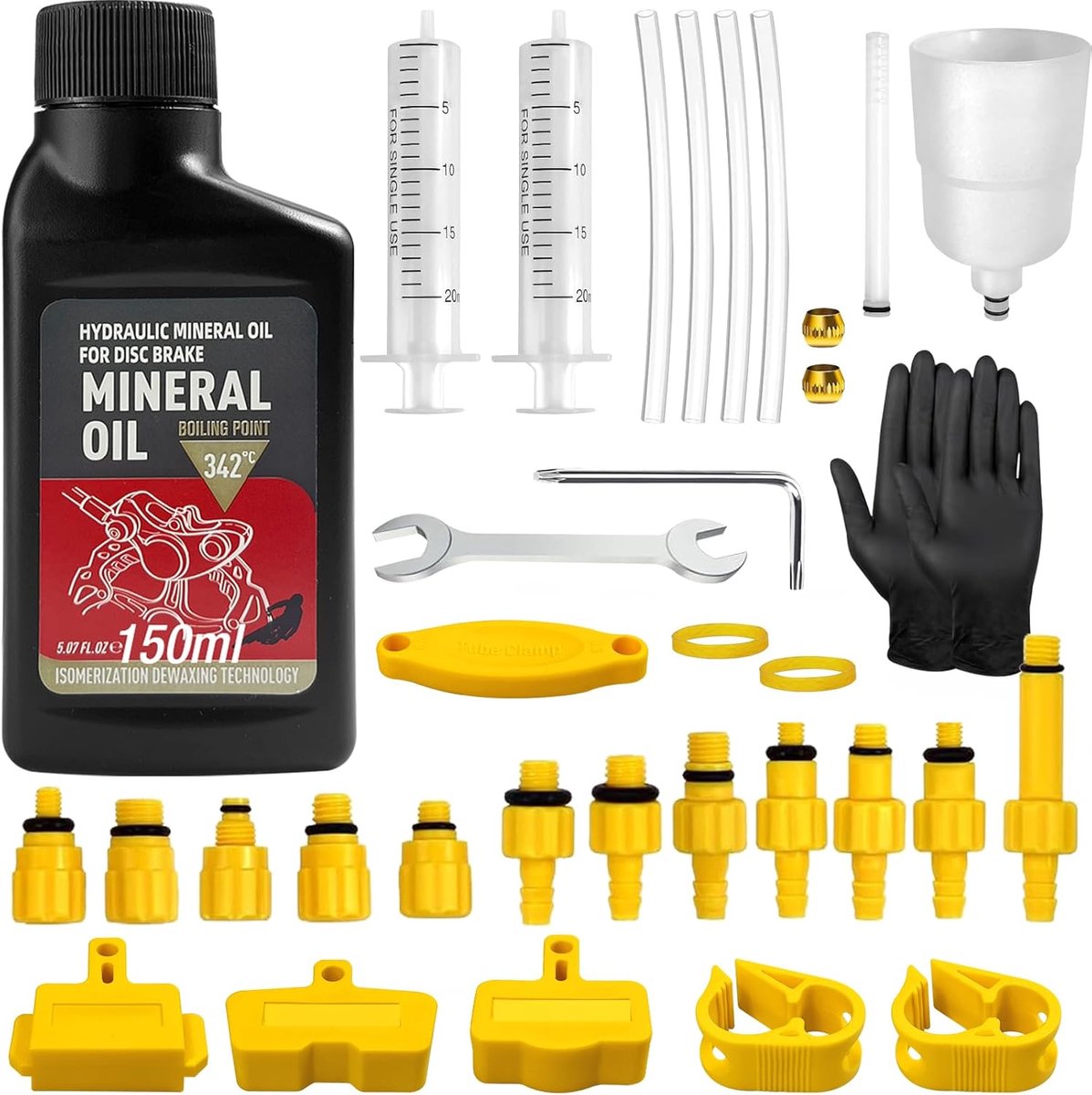 SnelShoppen - Brake Bleeding Kit voor Fietsen - Universele Brake Bleed Kit met 150ml Hoge Kwaliteit Mineralen Remvloeistof - Voor MTB en Racefietsen -