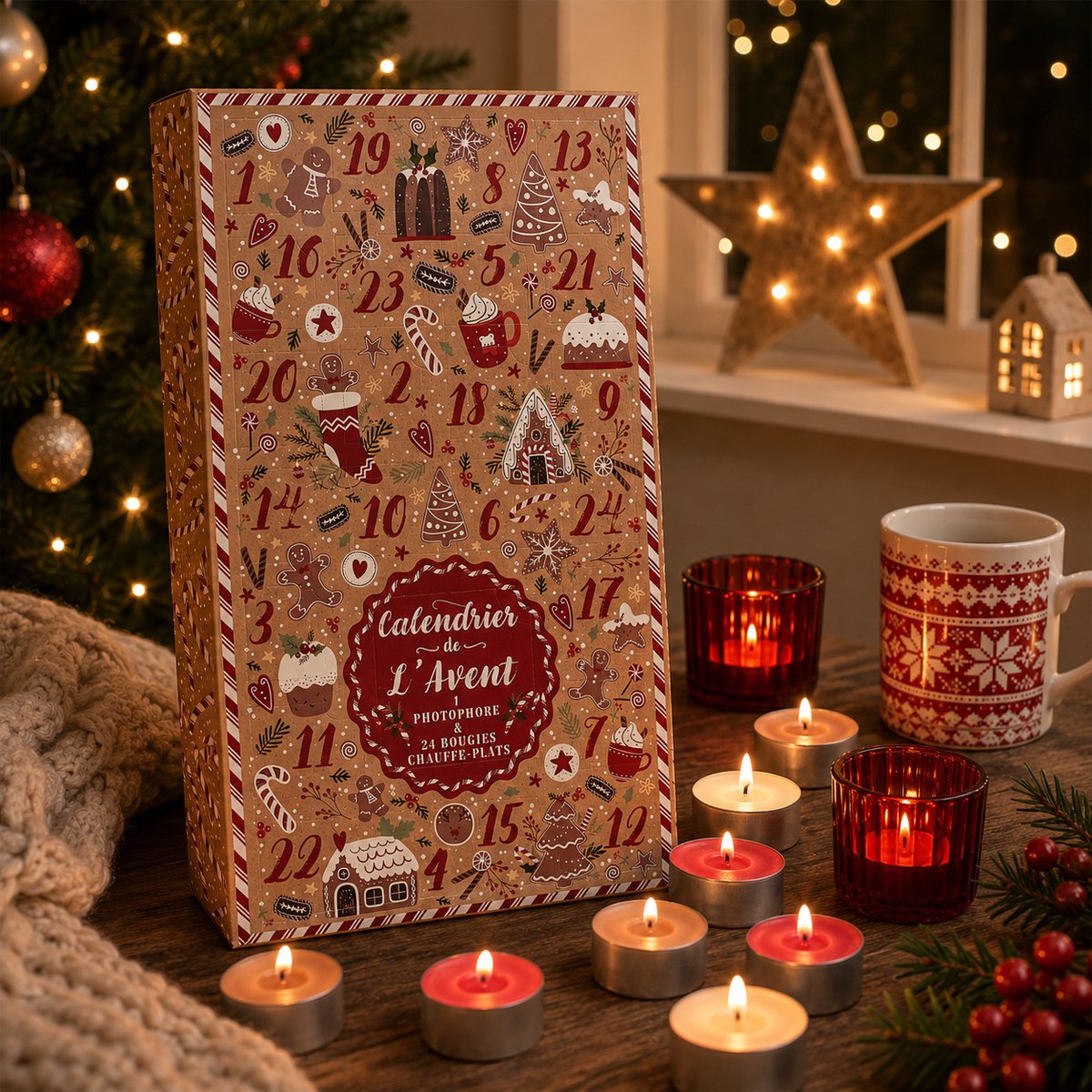 Adventskalender met 24 Geurkaarsjes – Inclusief Glazen Kaarsenhouder – Cadeaubox met 24 Kaarsen – Kaarsen Adventskalender voor Volwassenen – Kerstcadeau – Geurkaarsen Cadeauset – Rood – foto 4
