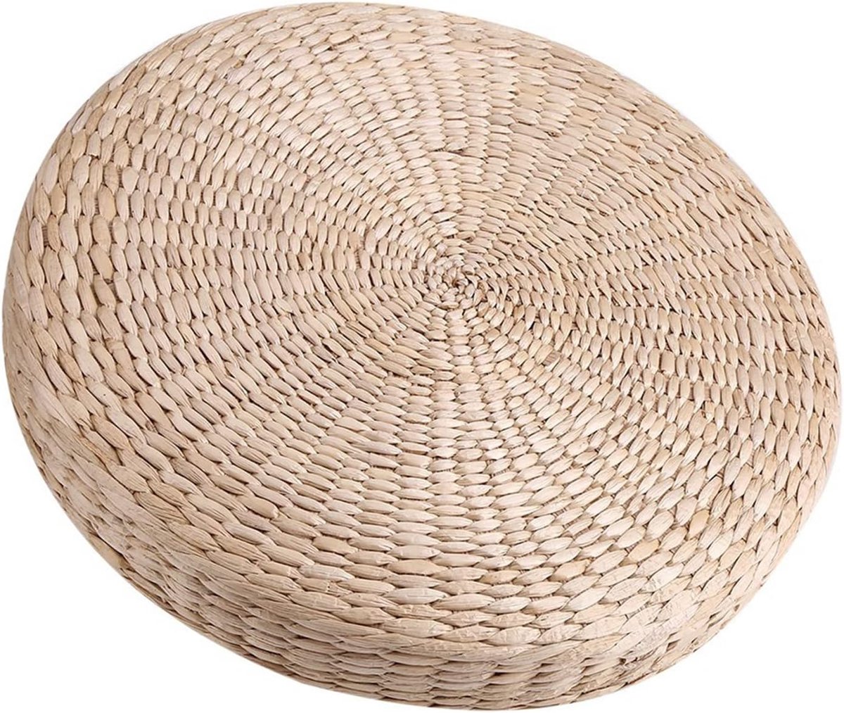 SnelShoppen - Garosa Tatami Zitzak 40CM Ronde Kussen, Handgemaakt, Zen Yoga Meditatie, Natuurlijk Stro, Comfortabel, Stevig, Ideaal voor Thuis en Buit