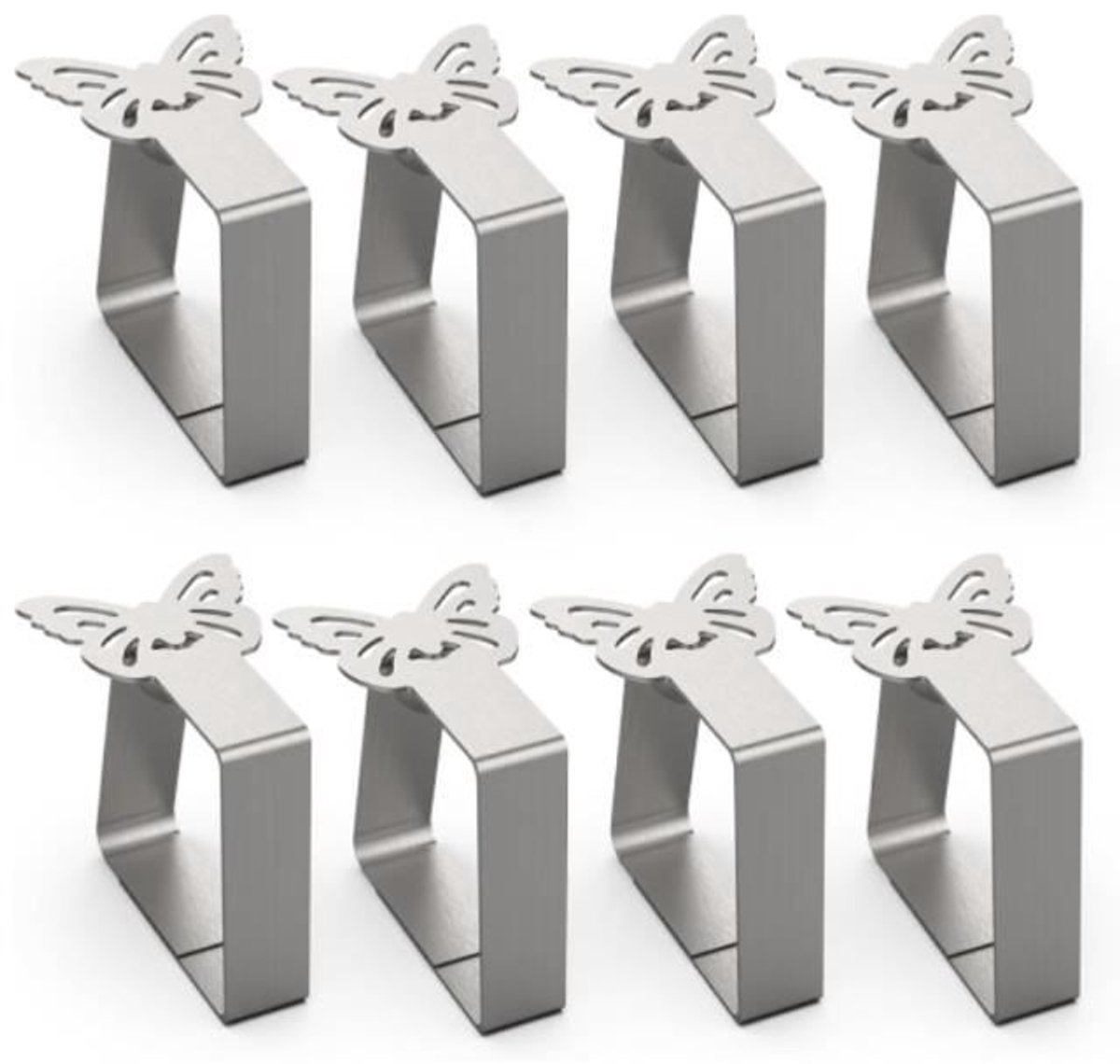 Tafelkleedclips Geschikt voor buiten - 8 stuks - Verstelbare tafelkleedhouders - Vlinderpatroon - Zilver
