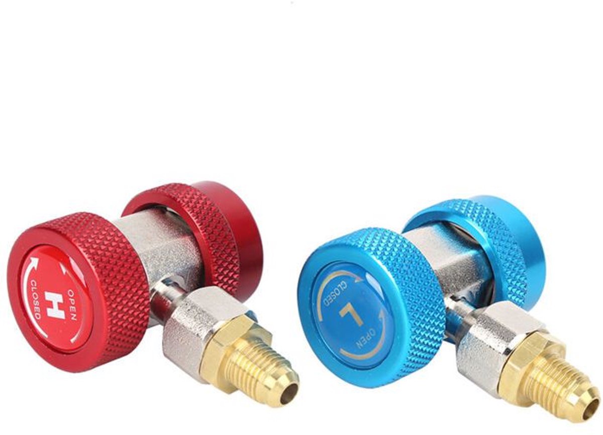 R134A airconditioneradapter – 1/4-inch snelkoppeling Geschikt voor hoge/lage druk – lekvrije installatie – duurzaam koper