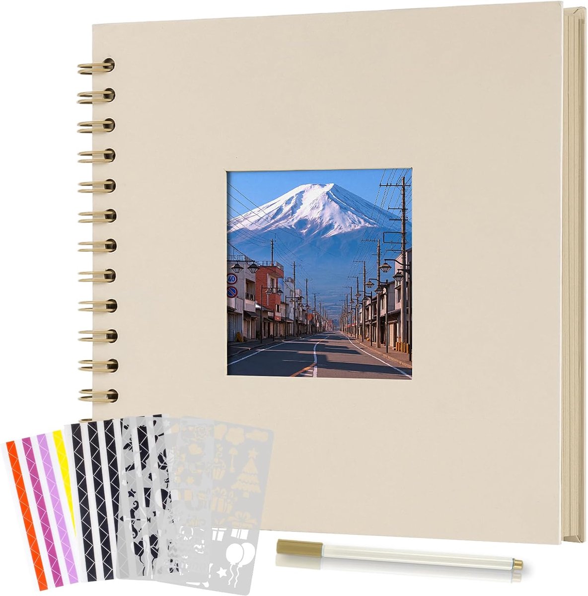 SnelShoppen - 21x21 cm DIY Spiral Album - 40 Pagina's Fotoalbum Scrapbook met Venster voor Baby, Verjaardag, Valentijn, Kerst - Melkwit, Inclusief Tem
