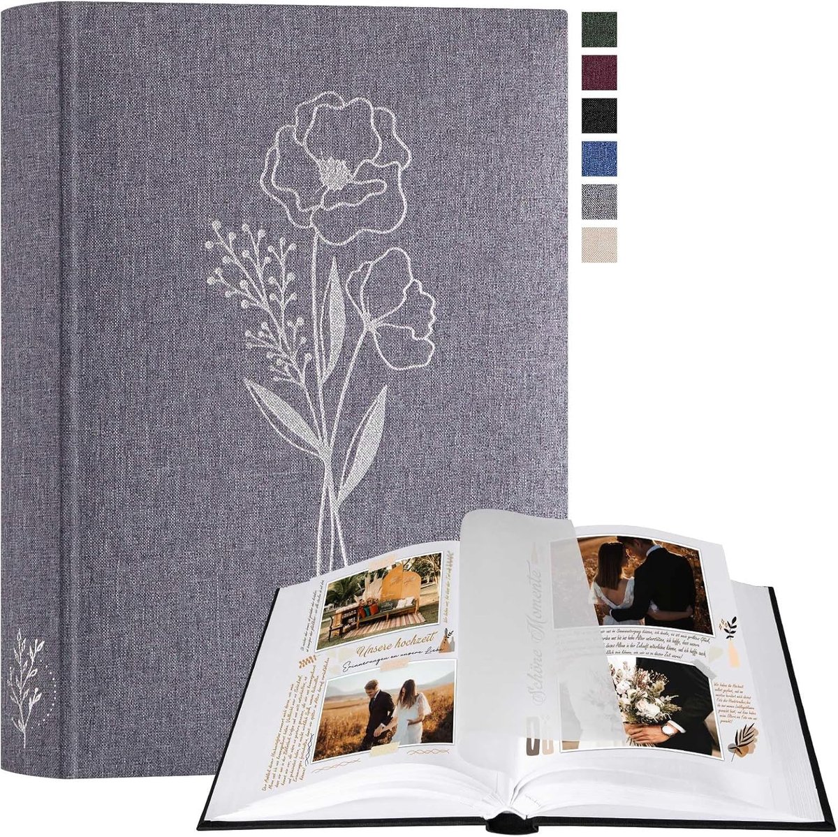 SnelShoppen - Fotoalbum Scrapbooking Klein Linnen DIY 60 Witte Pagina's met Cellofaan Scheiders voor Foto's 9 x 13 cm, 10 x 15 cm, 13 x 18 cm (Grijs,