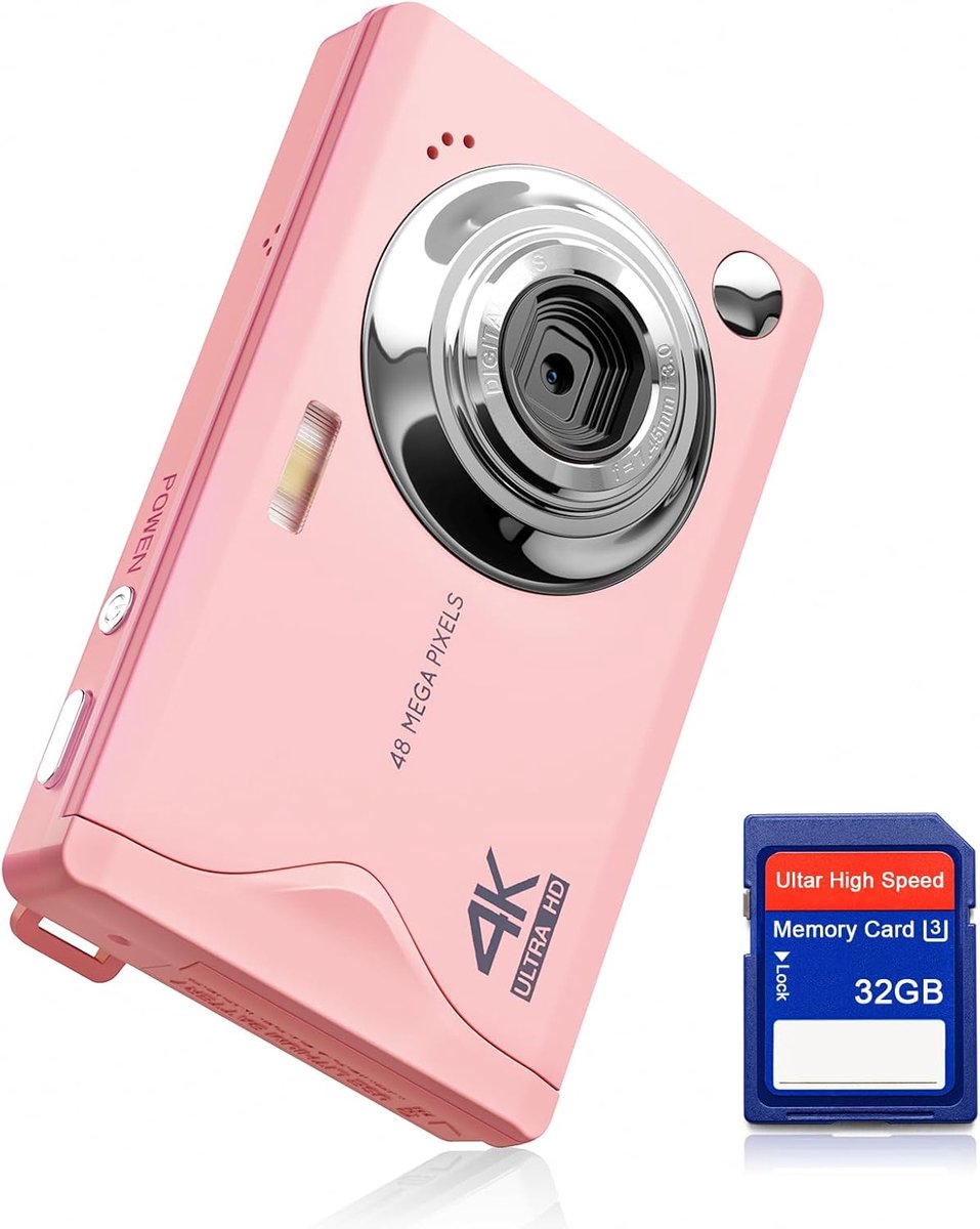 SnelShoppen - 48MP Digitale Camera met 1080P FHD, 16x Digitale Zoom, 3.0 Inch Scherm, Compact en Draagbaar, 32GB TF Kaart, USB Kabel, Roze voor Beginn