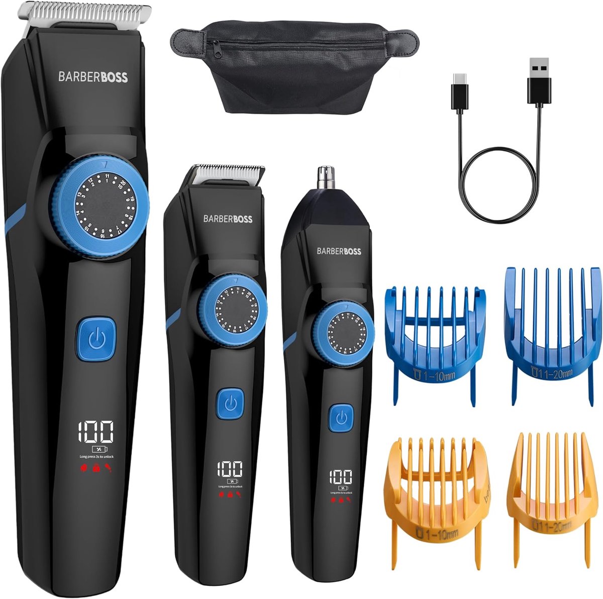 SnelShoppen - 3-in-1 Mannen Baard en Haar Trimmer, Draadloze Scheerapparaat met Neus en Oor Bijlage, Verstelbare Lengte, Grooming Set voor Thuis en Re