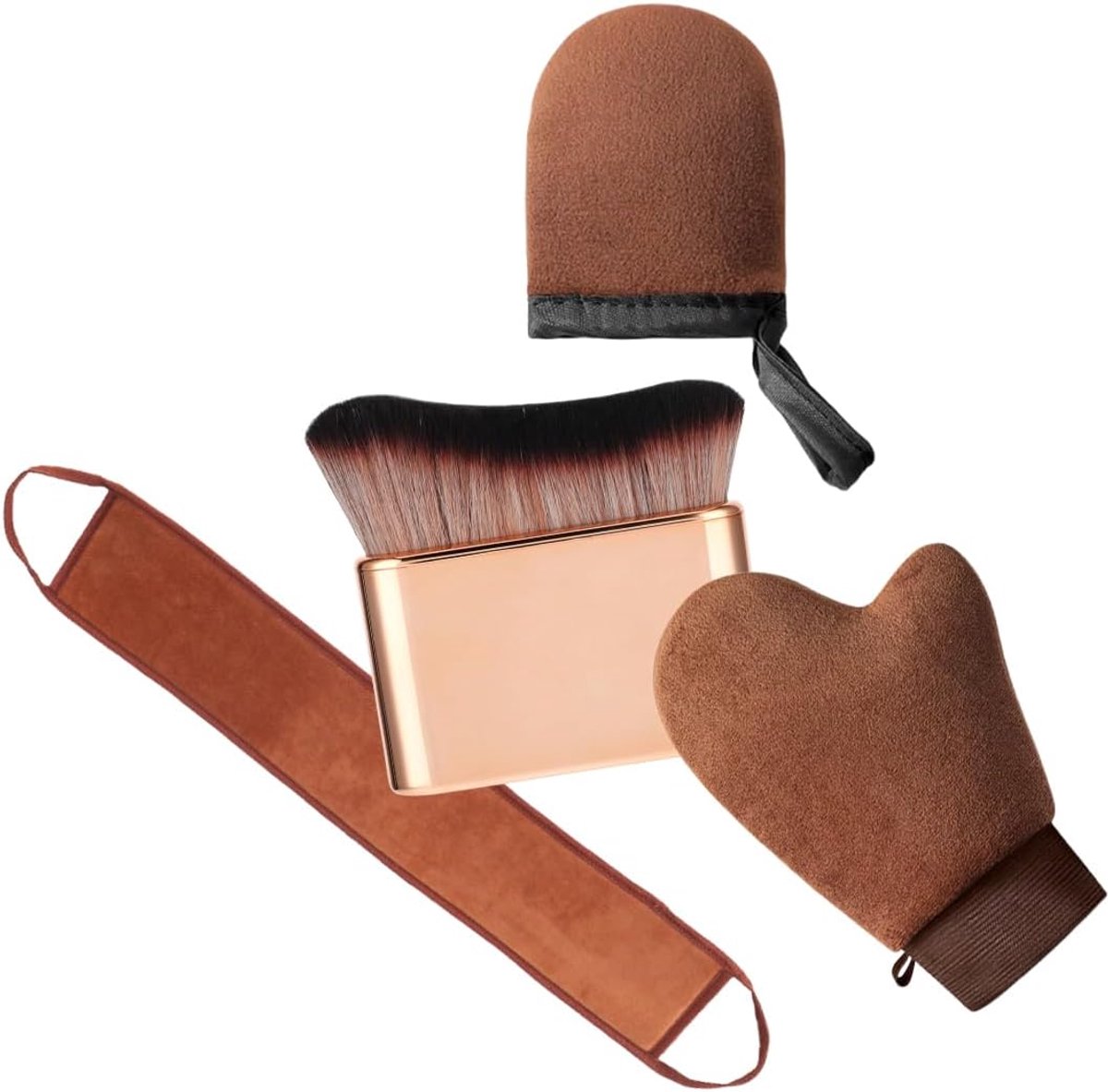 SnelShoppen - 3-in-1 Zelfbruin Applicator Set - Zelfbruin Handschoenen, Gezichts- en Lichaamsborstel, Rug Applicator - Streeploze Resultaten, Ideaal v