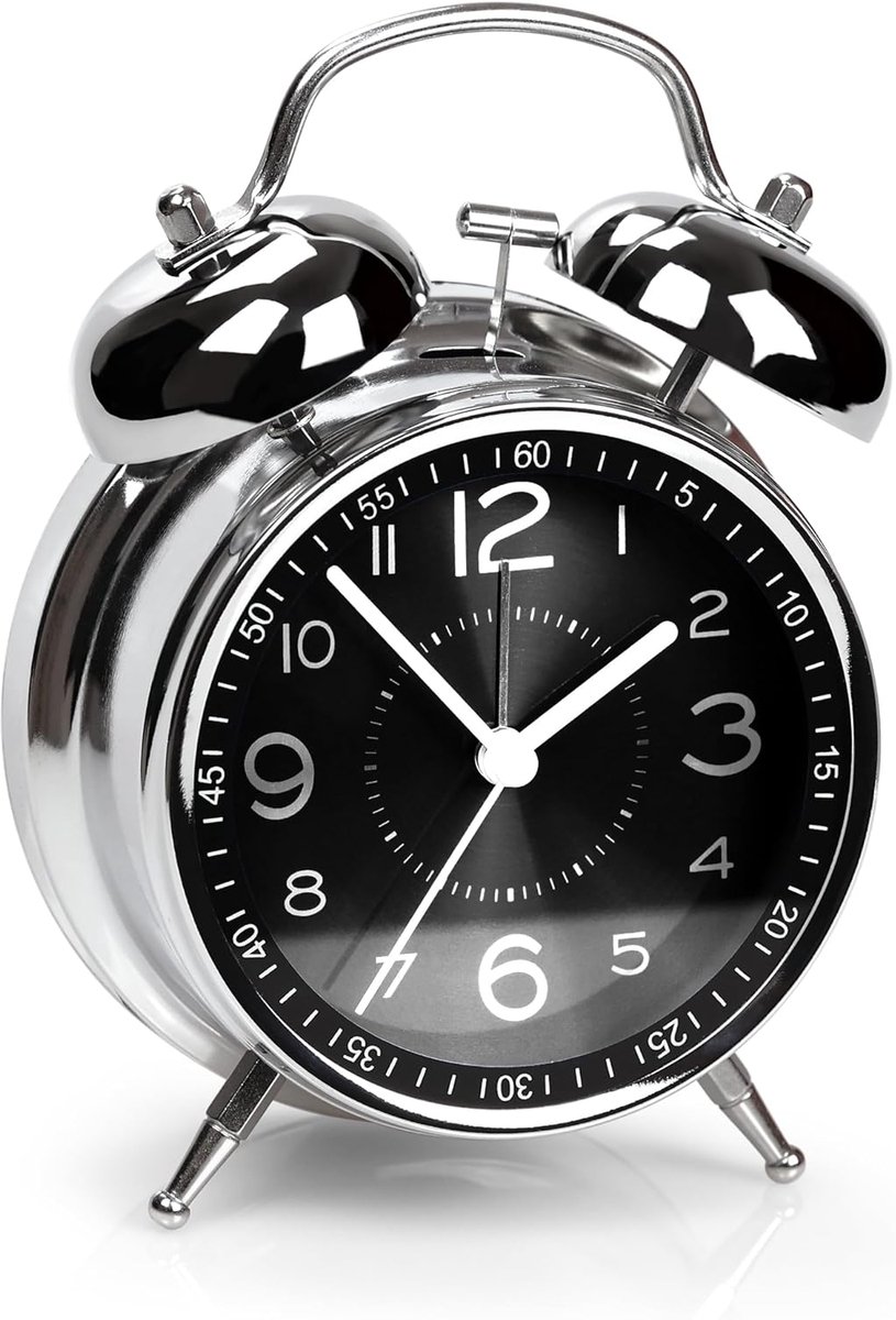 SnelShoppen - Super Luid Alarmklok voor Zware Slapers - Retro Dubbelbel Ontwerp - 10.5cm Zwijgende Quartz met Achtergrondverlichting - Metalen Wijzerp