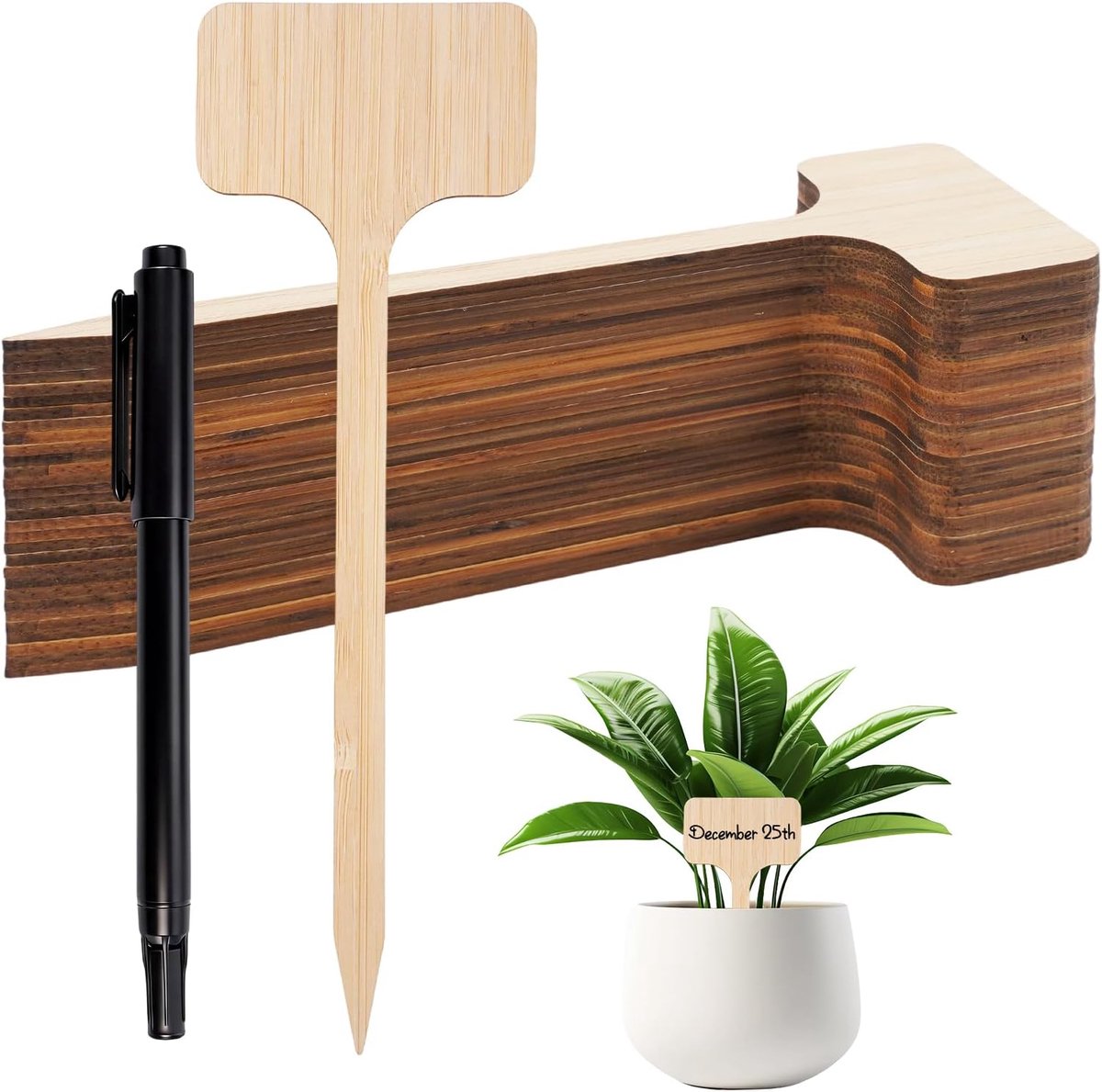 SnelShoppen - Set van 30 Weerbestendige Bamboe T-Vormige Plantenstekers 7 x 2.4 Inch - Biologisch Afbreekbaar, Duurzaam, Geschikt voor Tuinen, Balkon,