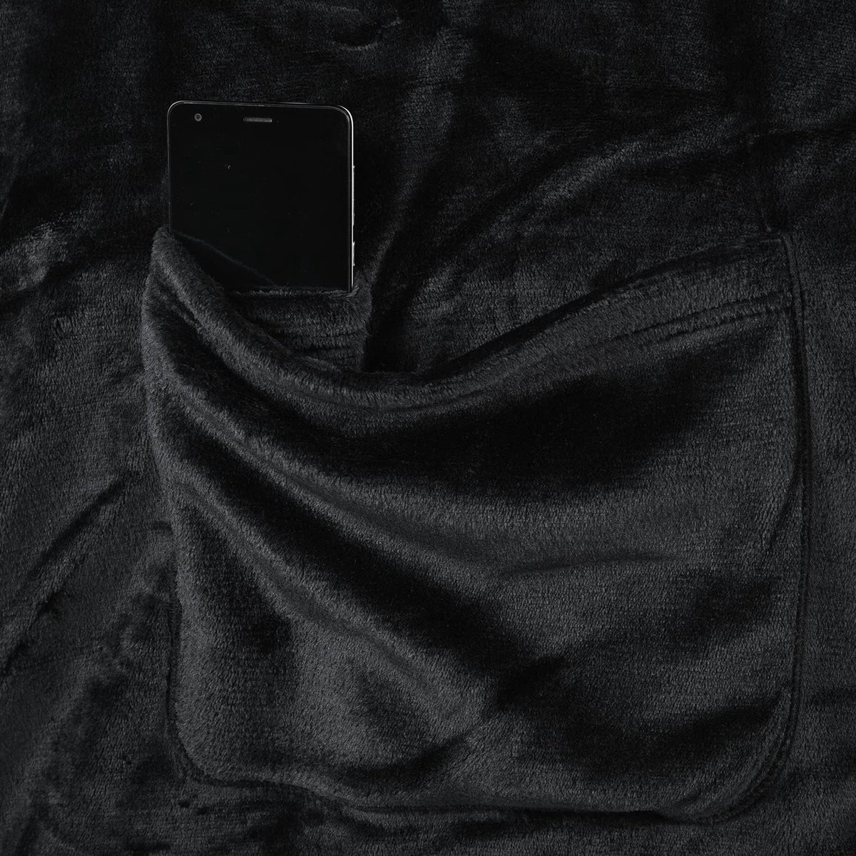 SnelShoppen - TV Deken met Mouwen en Pocket Microfiber Fleece Dekentje Zacht en Knuffelig 150x180cm Zwart voor Thuis, Filmavonden en Koudere Avonden