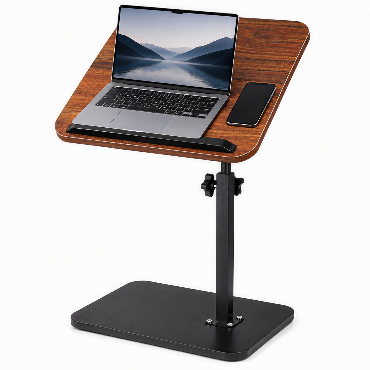 Bijzettafel - Verstelbare Laptoptafel - Lemlit Bedtafel en Banktafel 45-80 cm met Kantelbaar en Draaibaar Blad - 40x30 cm - Bruin Zwart