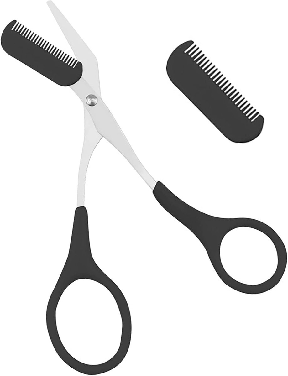 Thijox - Wenkbrauwschaar met Kam - Professionele Wenkbrauwtrimmer voor Mannen en Vrouwen - Antislip Vingergrepen - Zwart - Perfect voor Snoeien en Ver