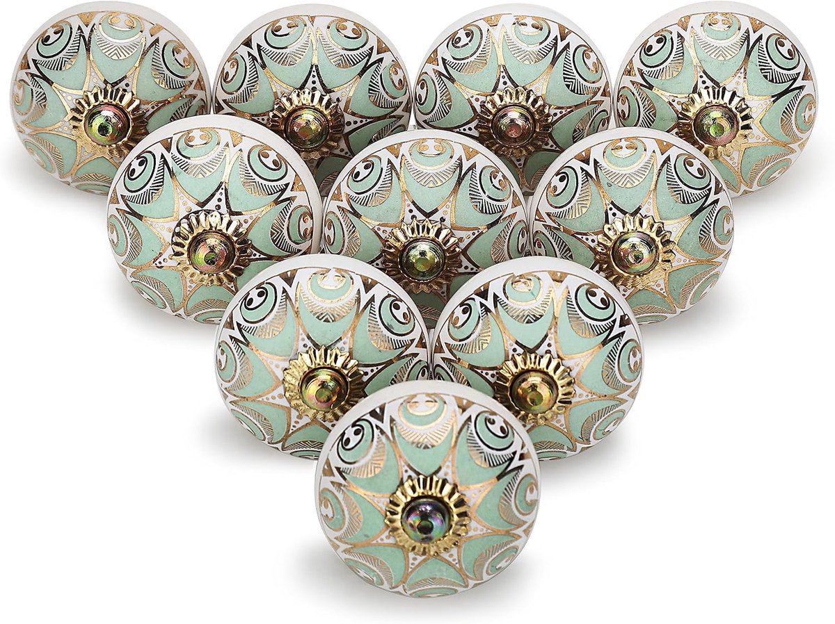 SnelShoppen - Lichtgroene Deurklinken Keramische Ladenknoppen 20-Pack met Antiek Bloemenpa