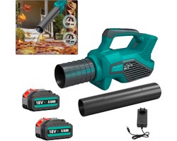 Draadloze Bladblazer 18V Borstloze Motor Variabele Snelheid Bladblazer met 2 Accu's en 2 Verlengbuizen, Voor Tuinbladeren, Sneeuw en Werkplaatsstof Verwijderen