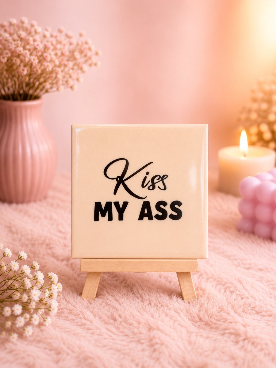Tegeltje "Kiss My Ass" | Viva Femme | Tegeltjes met tekst | Decoratie | Wonen | Cadeau | Spreuktegel | Humor