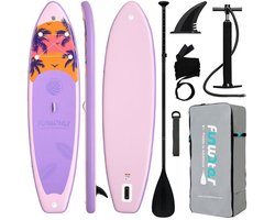 FunWater Stand Up Paddle Board 335x84x15 cm - Opblaasbaar paddleboard voor volwassenen en beginners - Compleet SUP pakket - Max.120 KG - Lila-roze