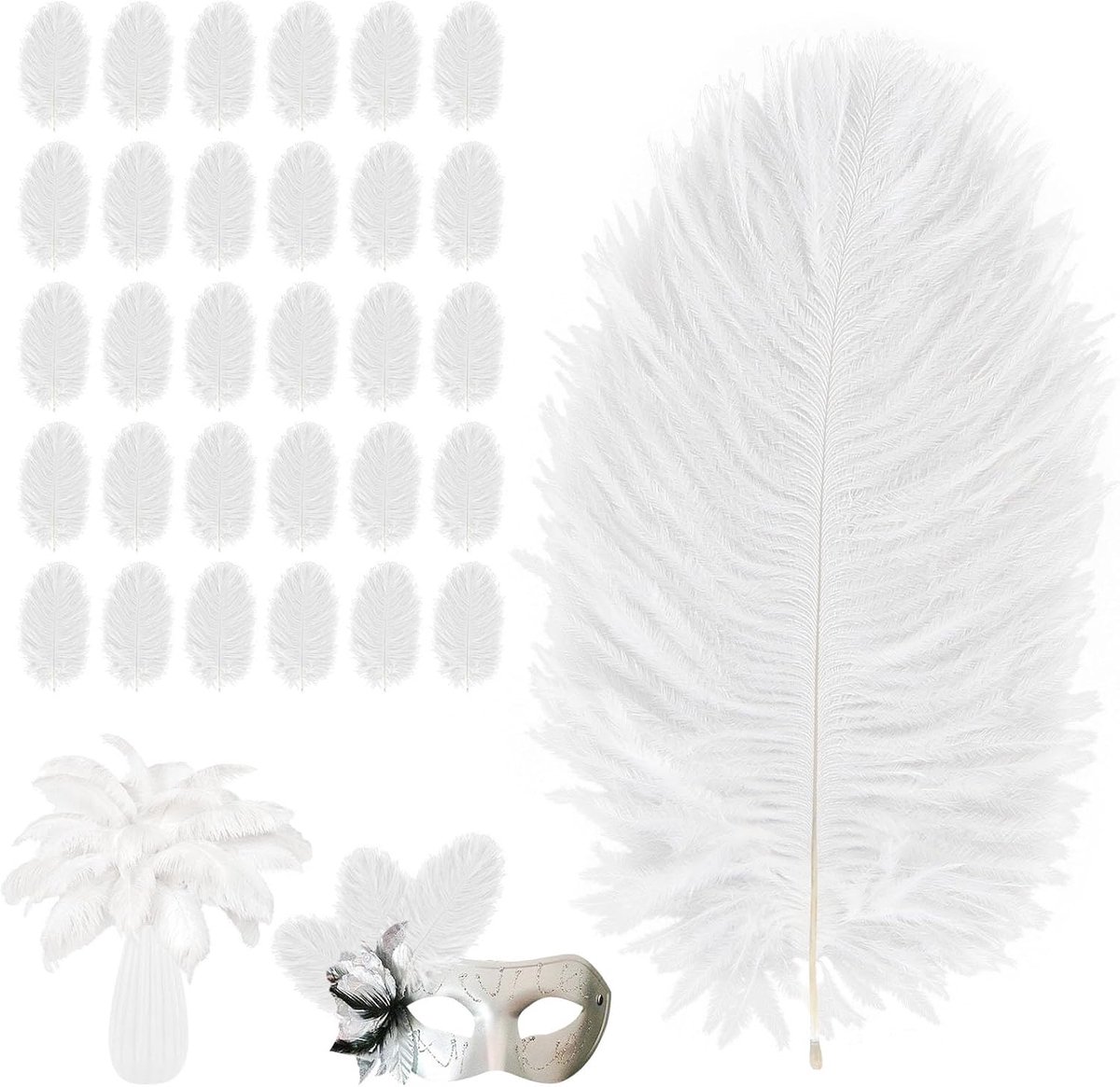 SnelShoppen - 30 Stuks Witte Struisvogelveren 15-20 cm - Perfect voor Ambacht, Bruiloften, Tafeldecoratie, Carnaval & Dromenvangers