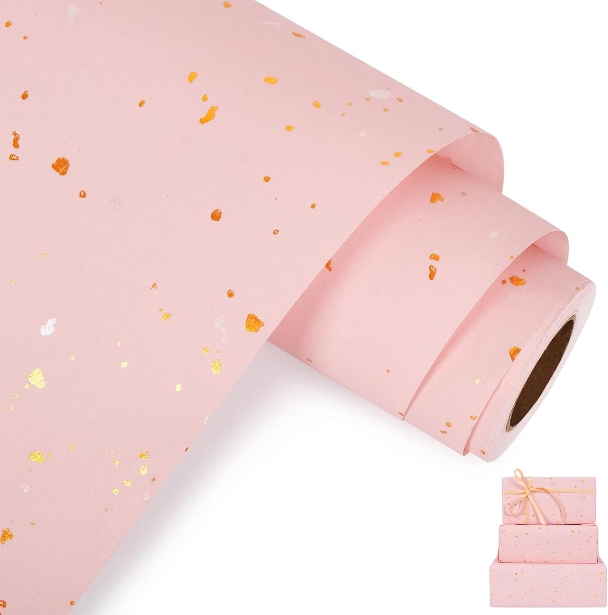 1 rol roze inpakpapier - cadeaupapier - geschenkverpakkingpapier - roze met goudfolie - geschikt voor Kerstmis, bruiloften, verjaardagen, feestdagen en andere gelegenheden - zelf inpakpapier om zelf te maken - Roze - 43 cm * 10 m