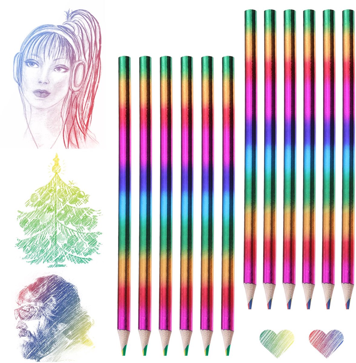 longziming -12 Stuks Regenboogkleur Potloden – Meerkleurige Buntstiften voor Kinderen – Gekleurde Tekenpotloden voor Tekenen, Schetsen en Knutselen – Creatieve Kunstbenodigdheden voor School en Hobby