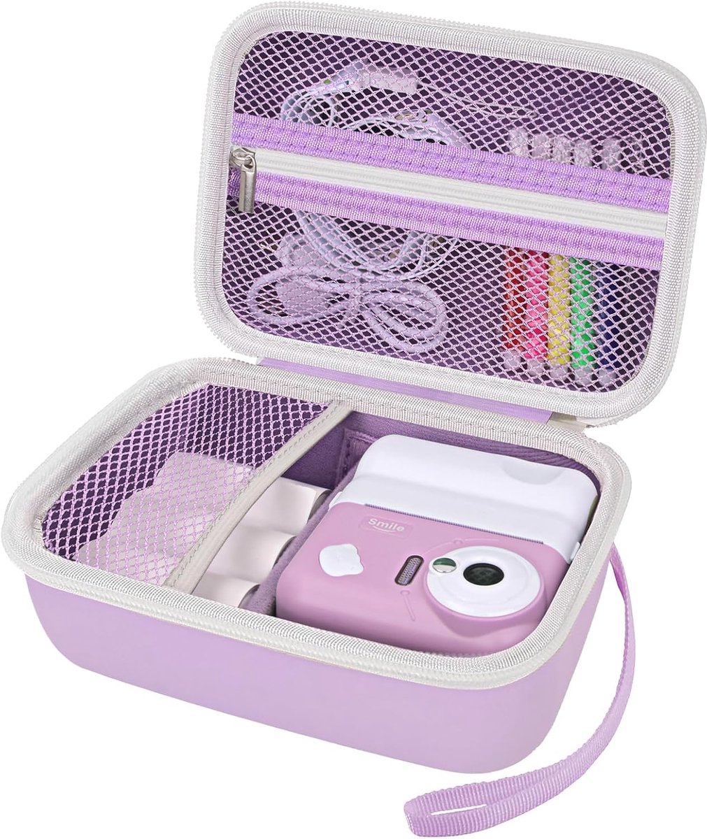 SnelShoppen - Lila Kids Camera Bag voor Kinderen, Schattig Ontwerp, Geschikt voor Diverse Camera's, Verstelbare Schouderband, Perfect voor Feesten en