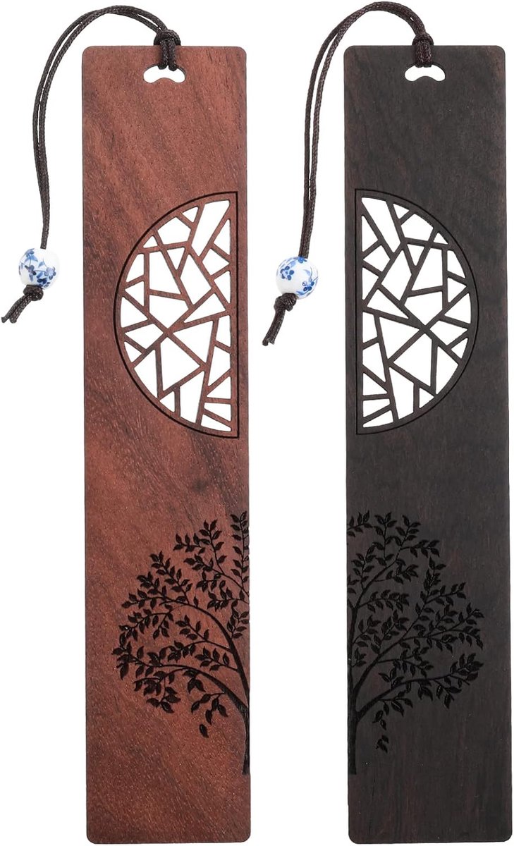 SnelShoppen - Houten Boekenleggers voor Boekenliefhebbers - 2 Stuks Handgemaakte Vintage Bookmark met Elegante Hollow Design - Perfect Cadeau voor Vro