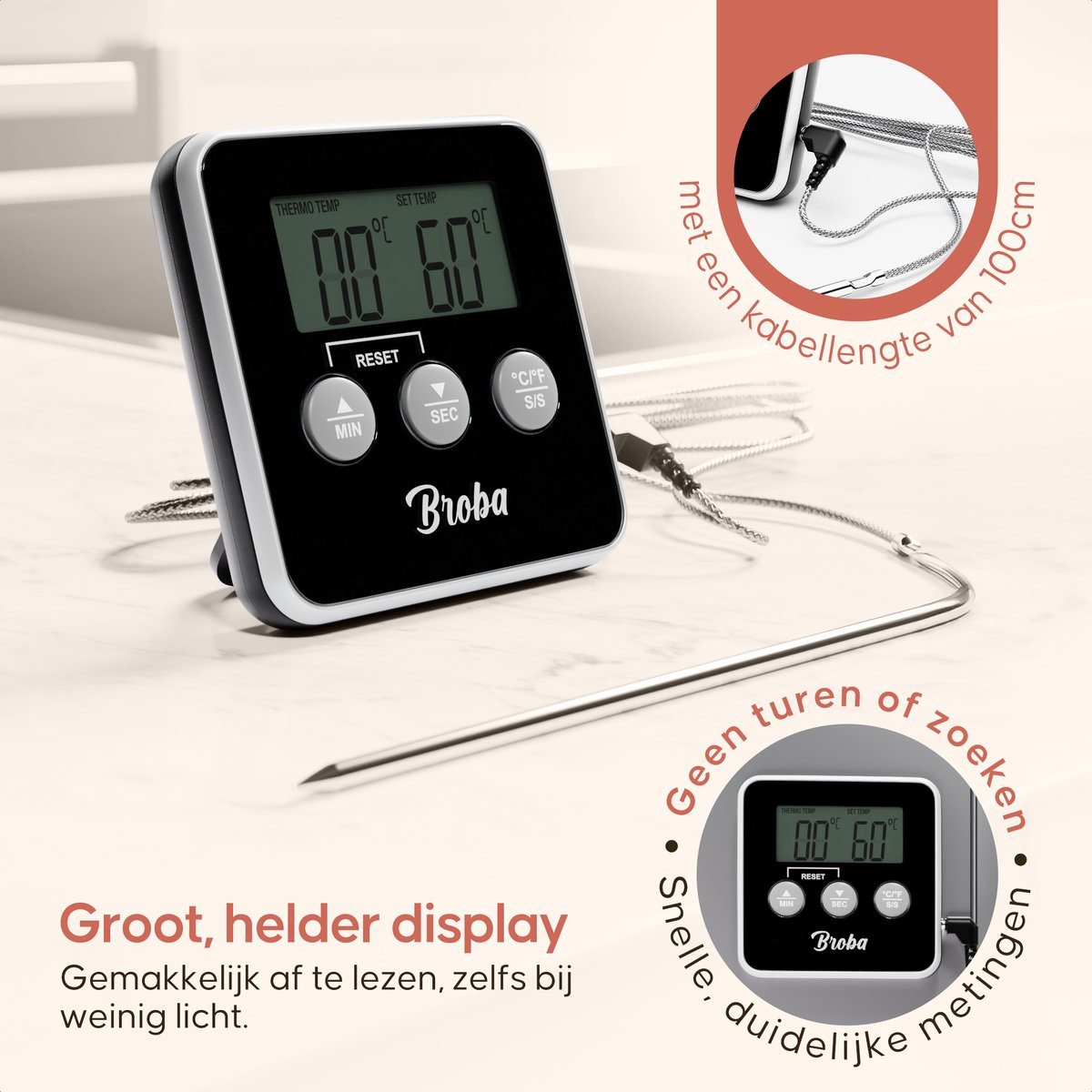 Vleesthermometer BBQ Thermometer - Oventhermometer Keukenthermometer Kookthermometer - Kerntemperatuurmeter Voedselthermometer Kernthermometer - Suikerthermometer Kook Thermometer Vlees Oven Keuken - Temperatuurmeter Digitaal - Barbecue Accessoires — cadeau in Sieraden - foto 8