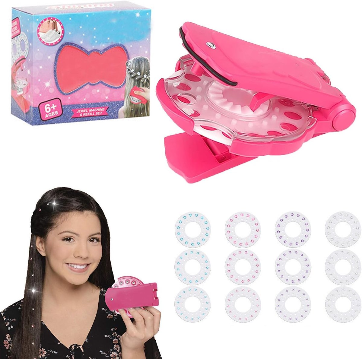 SnelShoppen - Hair Bedazzler Kit met 180 Glitterstenen, Glitter Styling Tool voor Haaraccessoires, Rhinestone Kit voor Feesten, Kinderen, Creatieve Ha