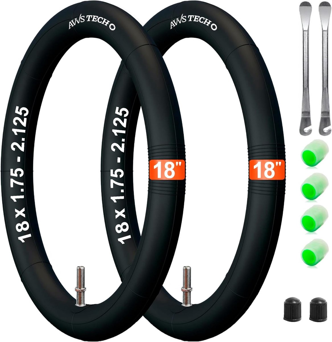 SnelShoppen - Binnenband 18 x 1,75-2,125 voor Kinderfiets, Vouwfiets en Fietskar - Schrader Ventiel 32/40 mm - 2 Stuks met Bandenlichters