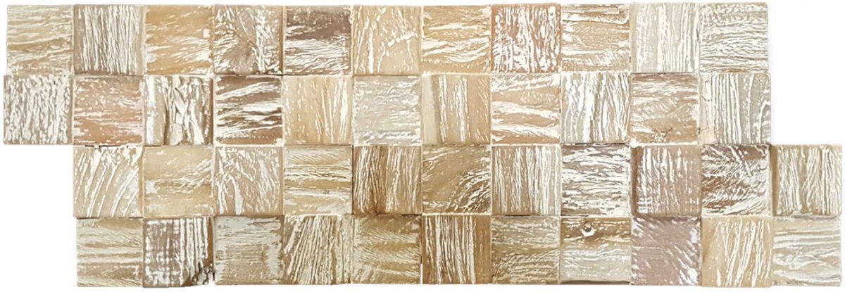 3D houten wandpanelen van gerecycled teakhout – Handgemaakte whitewash wandbekleding – 1 m² – White Washed Cube