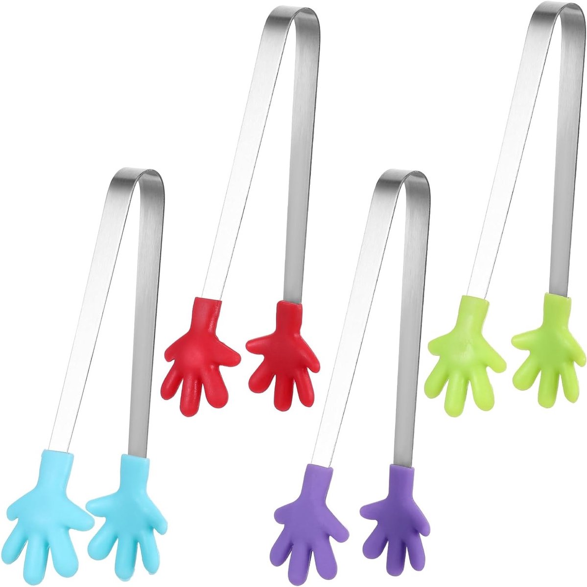 Set van 4 Mini Siliconen Tangen van 5 Inch voor Kinderen - Kleurrijke Keuken Tangen voor Voedsel, Snacks, IJsblokjes en Fruit