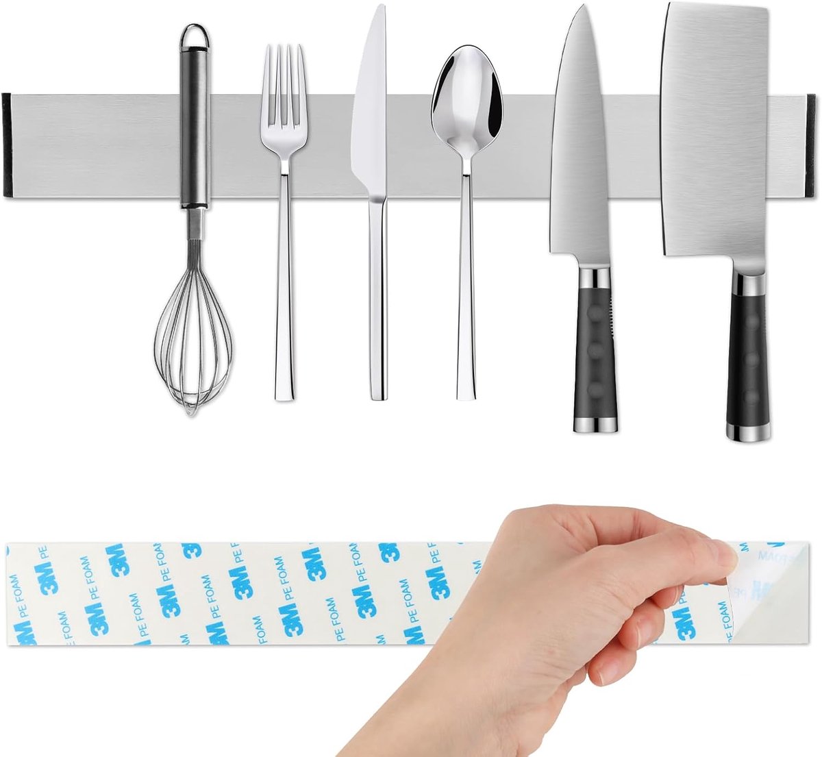 SnelShoppen - VFANDV Magnetische Snijmessenset, Roestvrijstalen Messenblok, 30 cm, Zelfklevend met 3M Tape, Geschikt voor Alle Keukenmessen en Fruitme