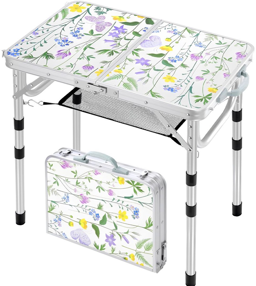 JCP® Campingtafel - Opvouwbare Campingtafel - Inklapbare Tafel met Opbergrek en Haken - Wit - 60cm x 40cm x 60cm