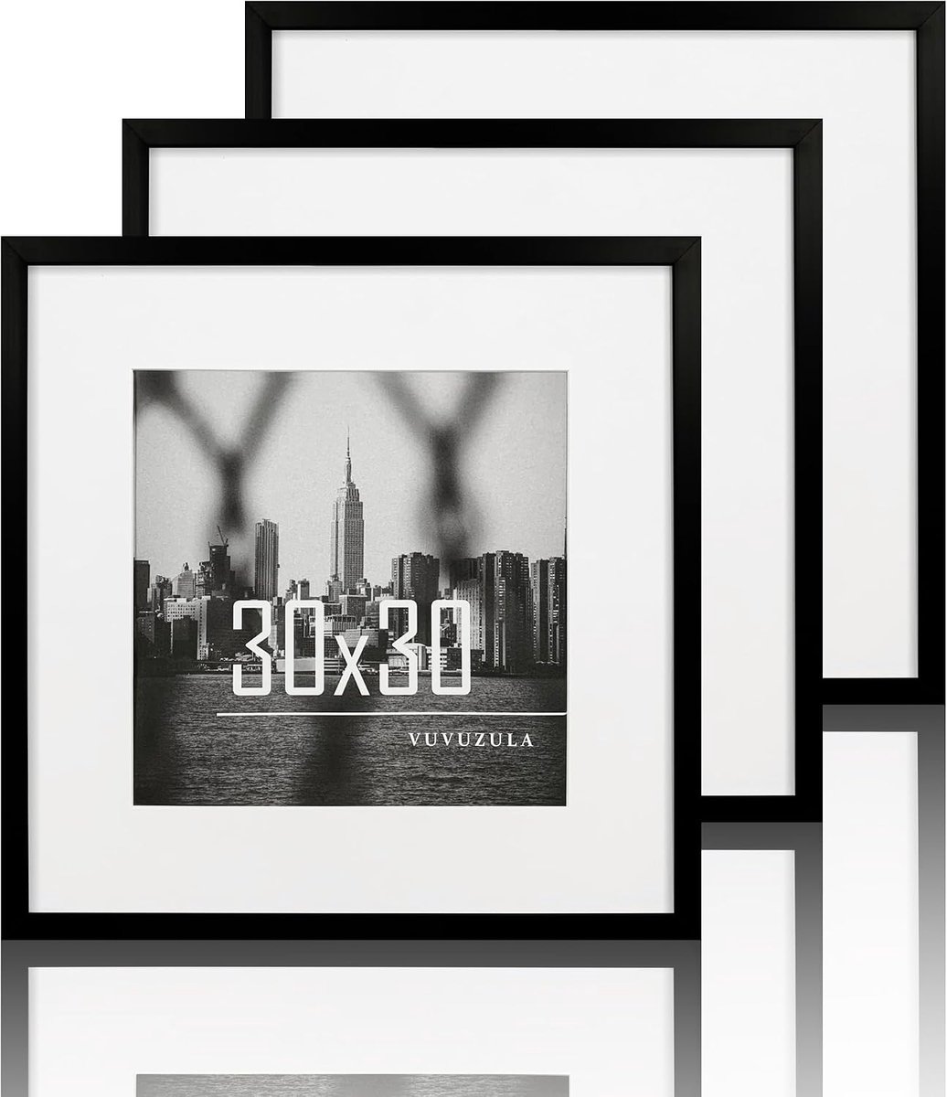SnelShoppen - Set van 3 VUVUZULA Fotolijsten 30 x 30 cm Zwart Vierkant met 20 x 20 cm Inleg, Lichtgewicht Kunststof, Perfect voor Thuis, Feesten en Me