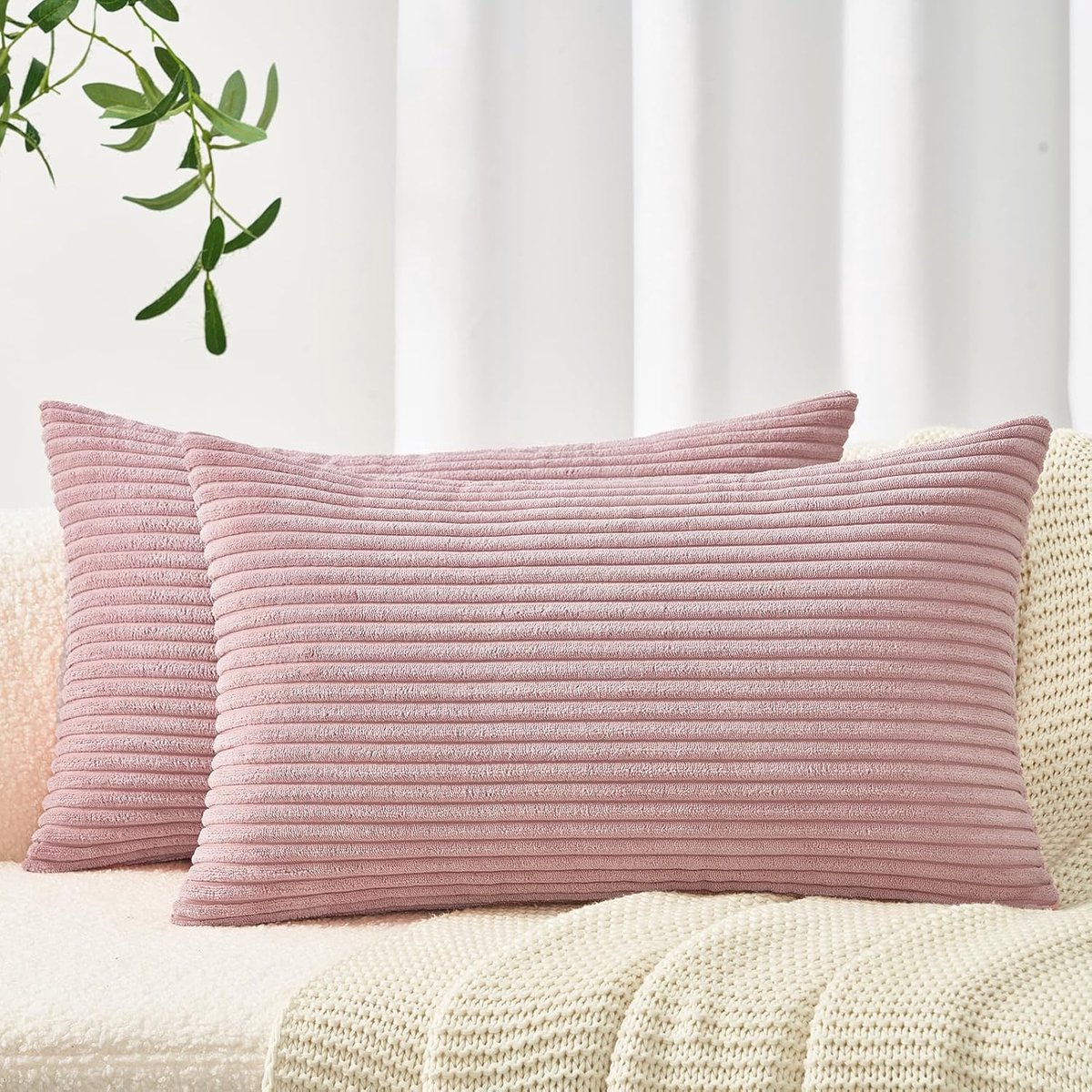 SnelShoppen - Topkwaliteit Kussenhoezen Set van 2, Poederroze Corduroy, 40 x 80 cm, Super Zacht, Perfect voor Sofa, Woonkamer, Slaapkamer, Kinderen en