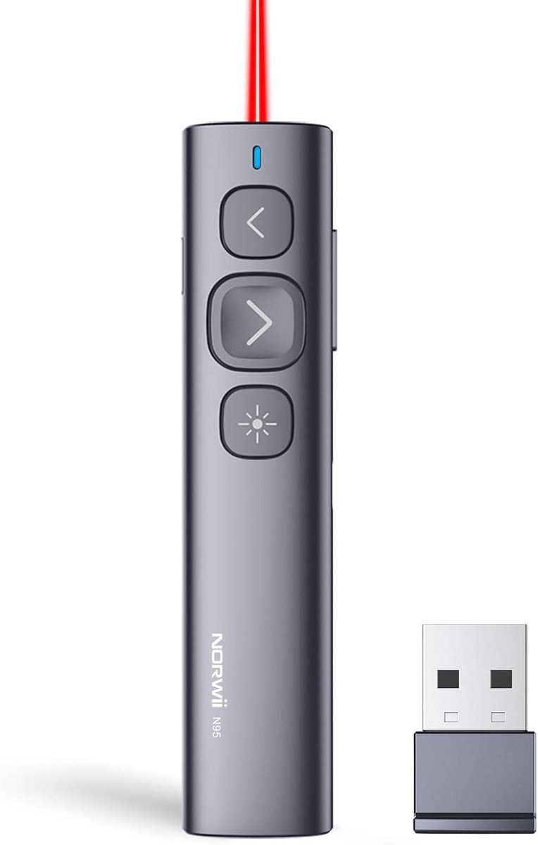 SnelShoppen - N95 Presentatie Clicker - Draadloze PowerPoint Afstandsbediening - Oplaadbare Slide Clicker voor Laptop, Classroom, Auditorium, Kerk (Ro