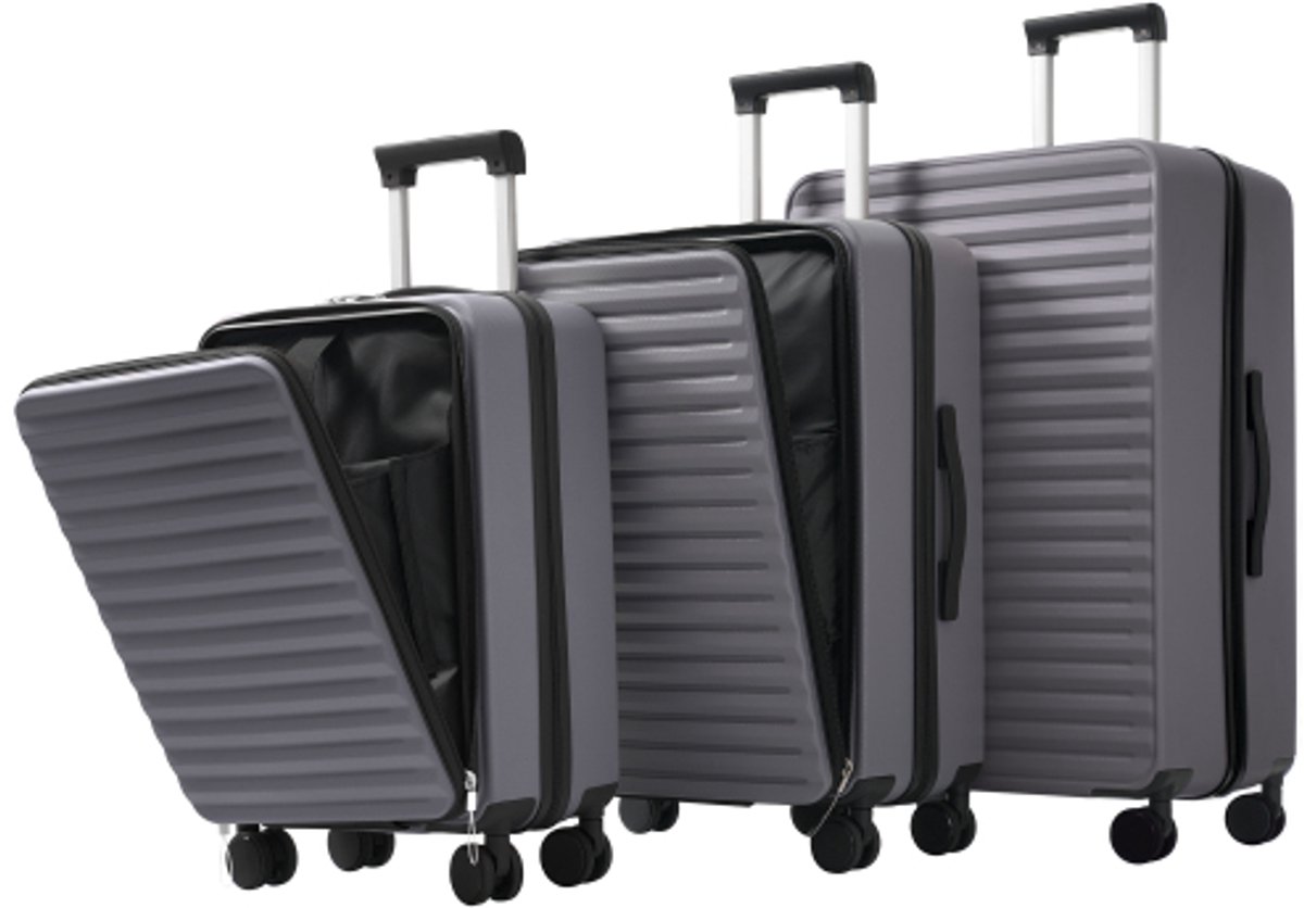 Reiskofferset - Reistas Voor Vakantie - Driedelig ABS Kofferset Met Voorkantopening TSA-slot - Handbagagekoffer - Rolkoffer - Reisbagage - 360° Wieltjes Koffers 20/24/28 Inch Met Opklapbare Drinkhouder