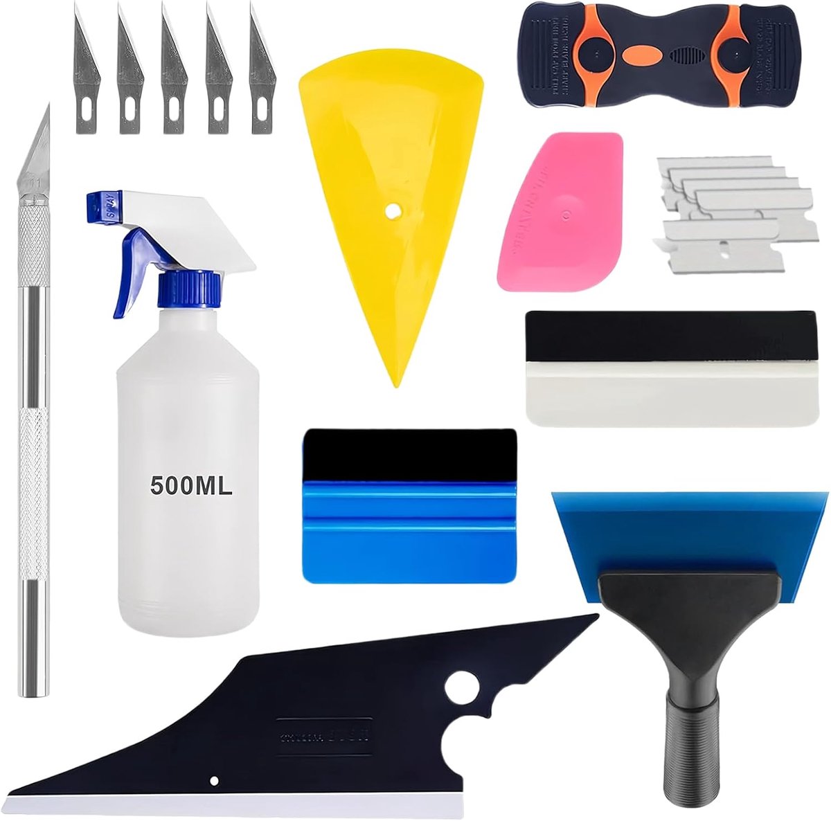 SnelShoppen - 19-delige Auto Raamverf Set, Professionele Vinyl Toepassing Tools met Squeegee, Snijbladen, Sprayfles voor Raamverf en Filmtoepassing