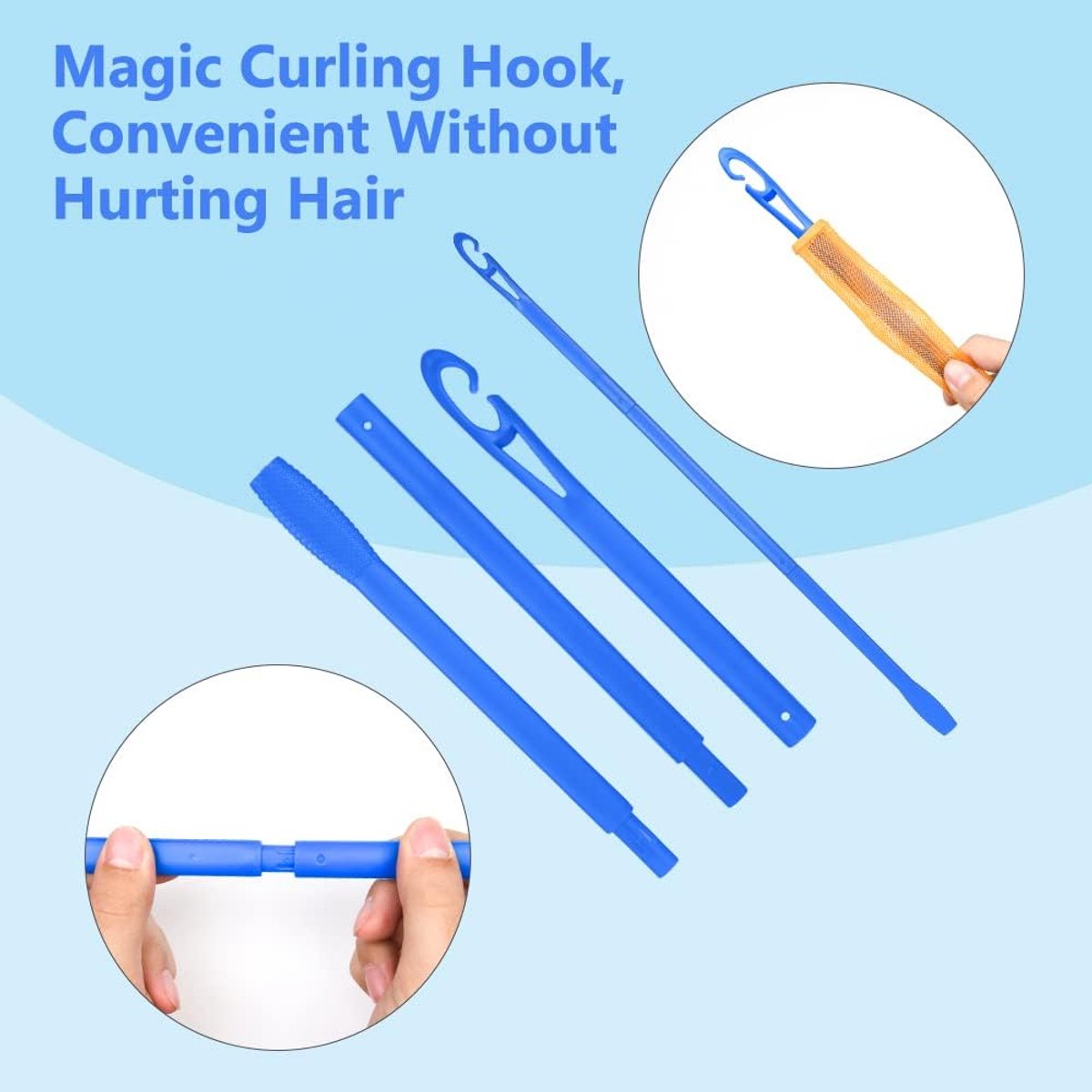 SnelShoppen - Stylinghaak 50,3 cm voor Krulspelden - Ergonomisch Gereedschap voor Spiraalvormige Krullen - Blauw - DIY Kapsel voor Vrouwen en Meisjes