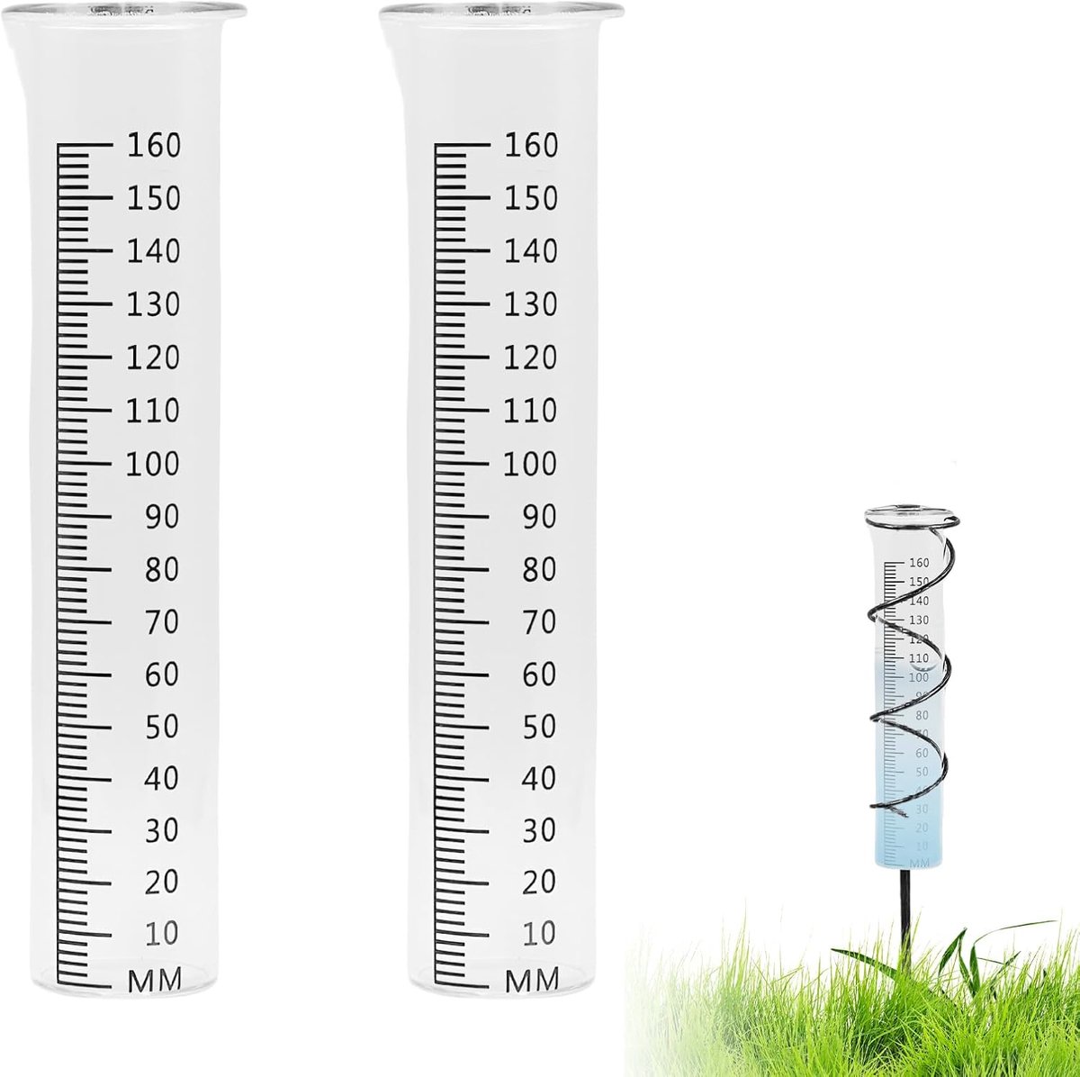SnelShoppen - Set van 2 Regenmeters, Vorstbestendig, Meetinstrumenten voor Neerslag 1-160 mm, Tuinaccessoires voor Buiten, Weerbestendige Regenmeter m