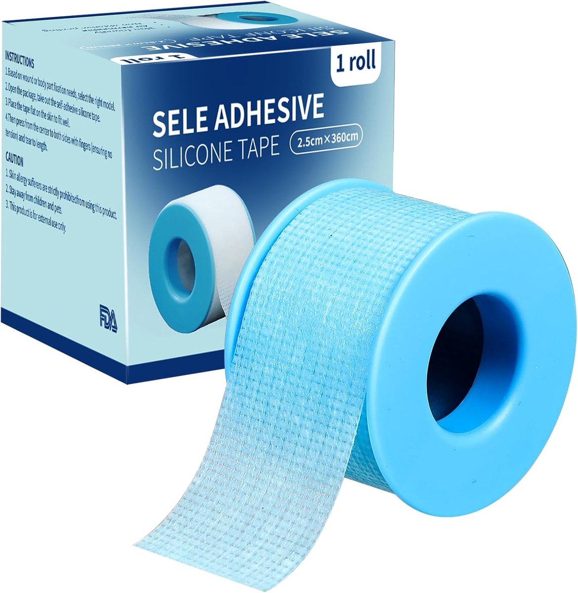 SnelShoppen - Siliconen medische tape voor gevoelige huid - 1 rol waterdichte chirurgische tape - Herbruikbare plakband 2,5 cm × 3,6 m - Hypoallergeen