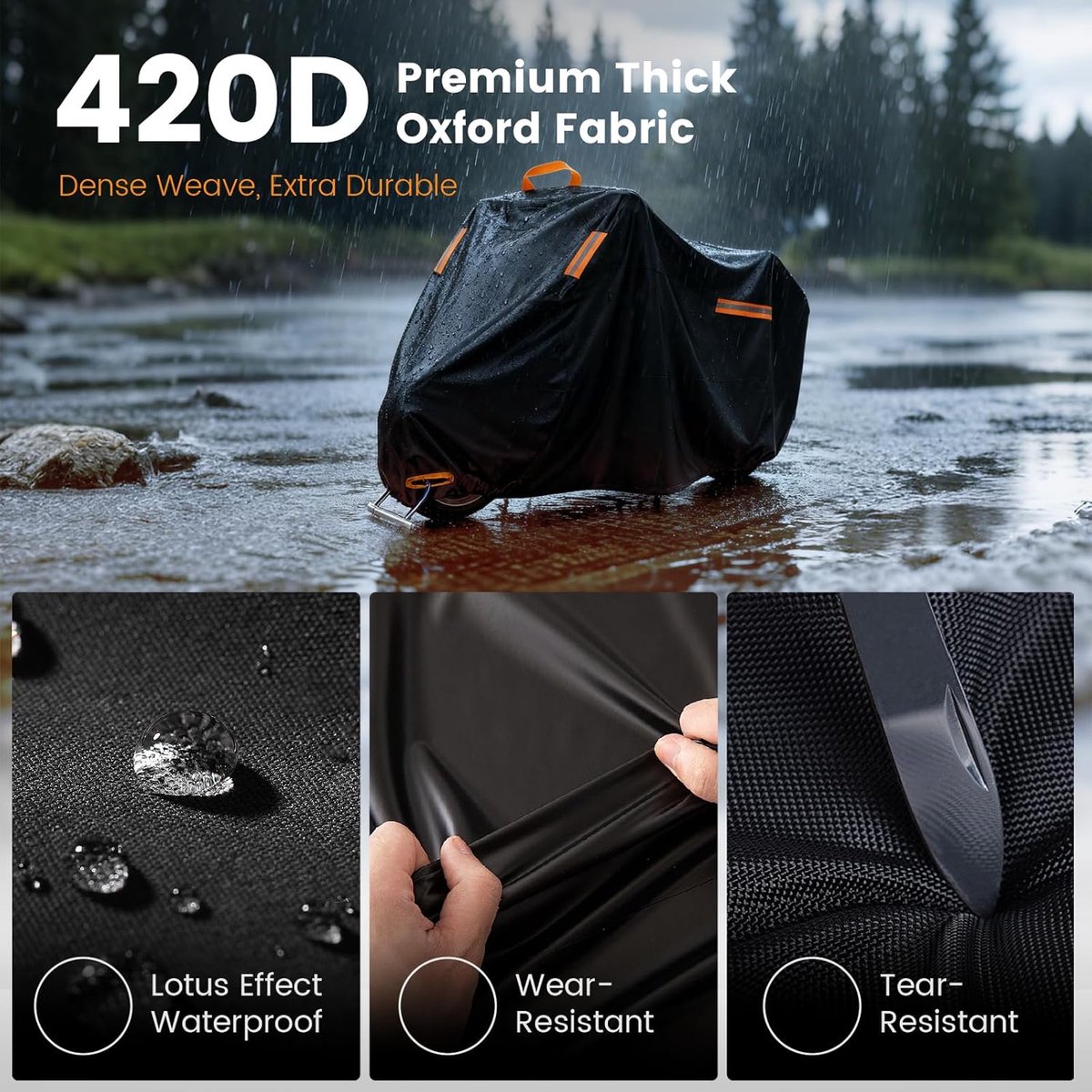 SnelShoppen - Motorcycle Tarpaulin XXL 420D Waterdichte Motorhoes UV Bestendig Stofdicht voor Moped Scooter Motorfiets Enduro 245 x 105 x 125 cm