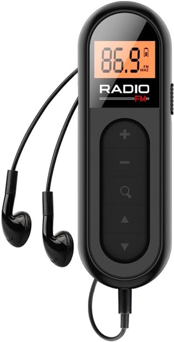FM-zakradio, oplaadbare draagbare radio met uitstekende ontvangst, digitale afstemming, lcd-scherm, riemclip en stereo-koptelefoonaansluiting voor de sportschool, wandelen en kamperen-Zwart